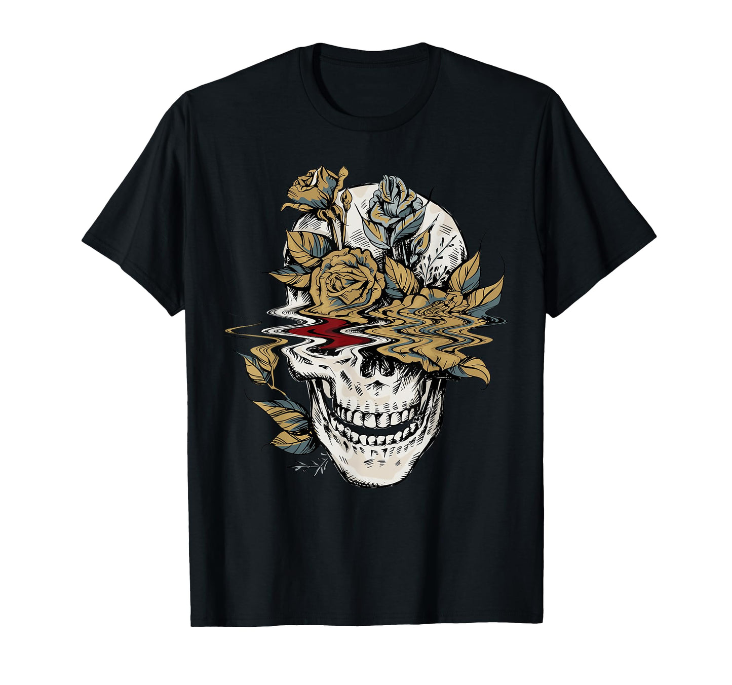 Edgy Skull And Flowers Goth T-Shirt - Aesthetic Graphic for Adults - T-Shirt, Sweatshirt, Hoodie