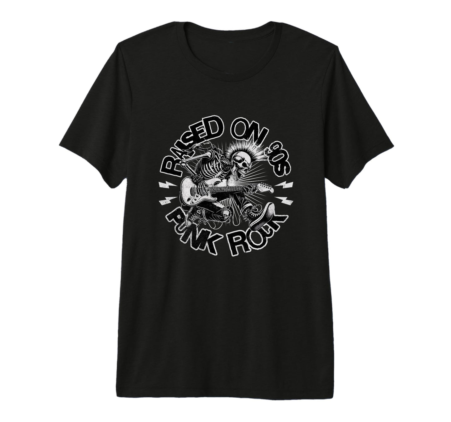 Raised 90S Rock Skeleton Guitar Punk T-Shirt - Minimalist Print Men Women - T-Shirt, Sweatshirt, Hoodie