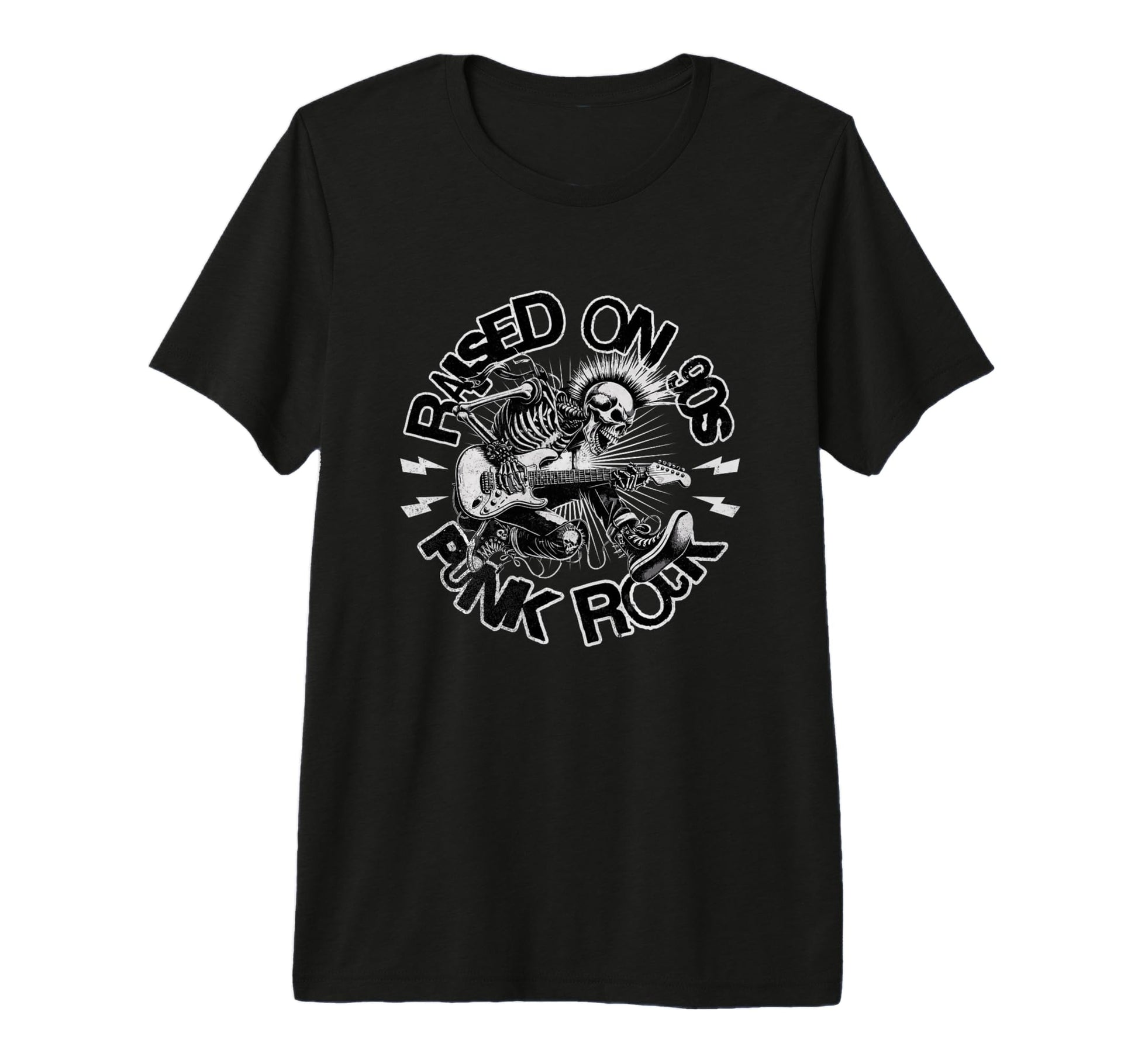Raised 90S Rock Skeleton Guitar Punk T-Shirt - Minimalist Print Men Women - T-Shirt, Sweatshirt, Hoodie