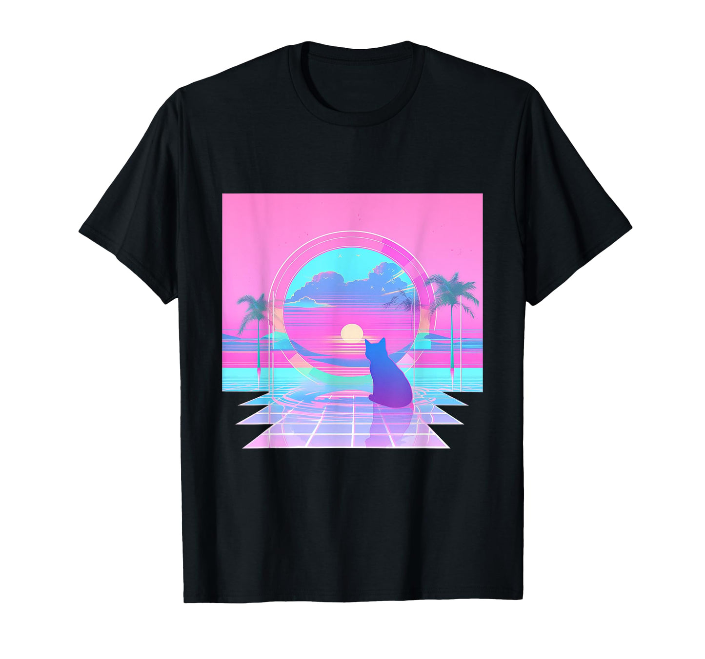 80S Vaporwave Aesthetic Art Cat T-Shirt - Aesthetic Graphic for Adults - T-Shirt, Sweatshirt, Hoodie