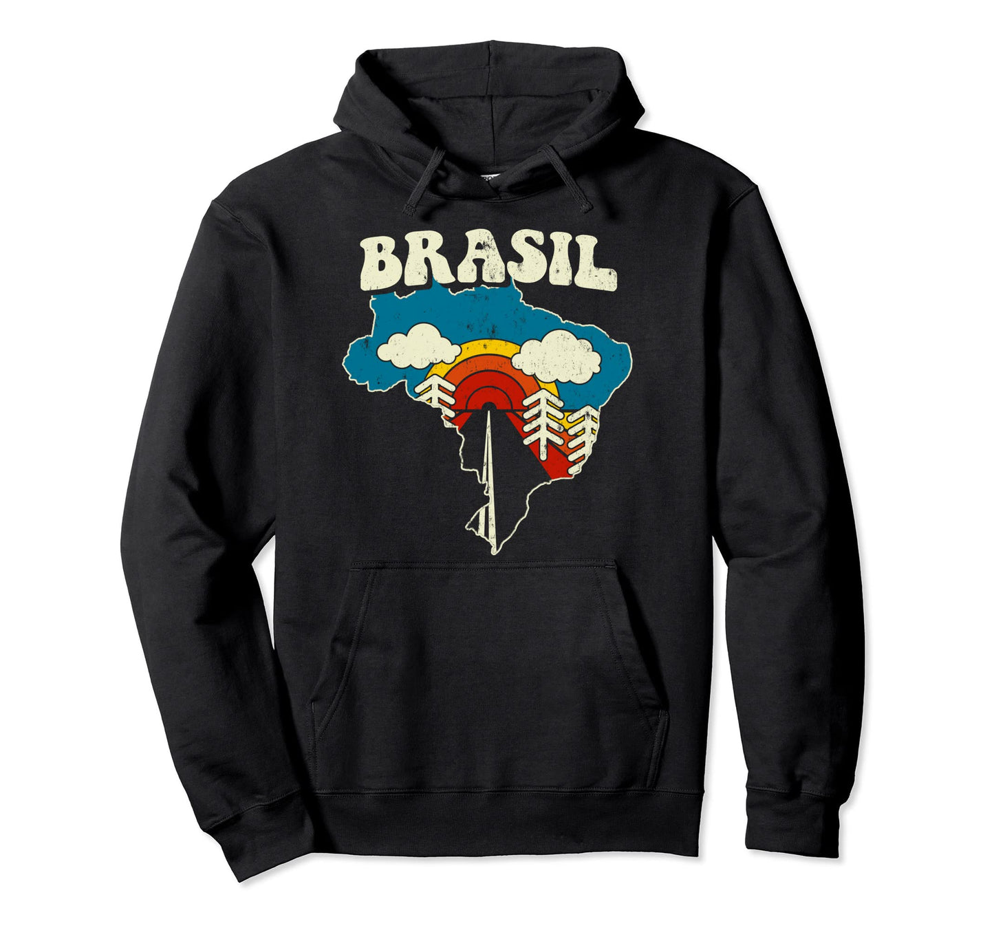 Brasil Brasilian Country Rainbow 70S Map Hoodie - Minimalist Print Unisex - T-Shirt, Sweatshirt, Hoodie