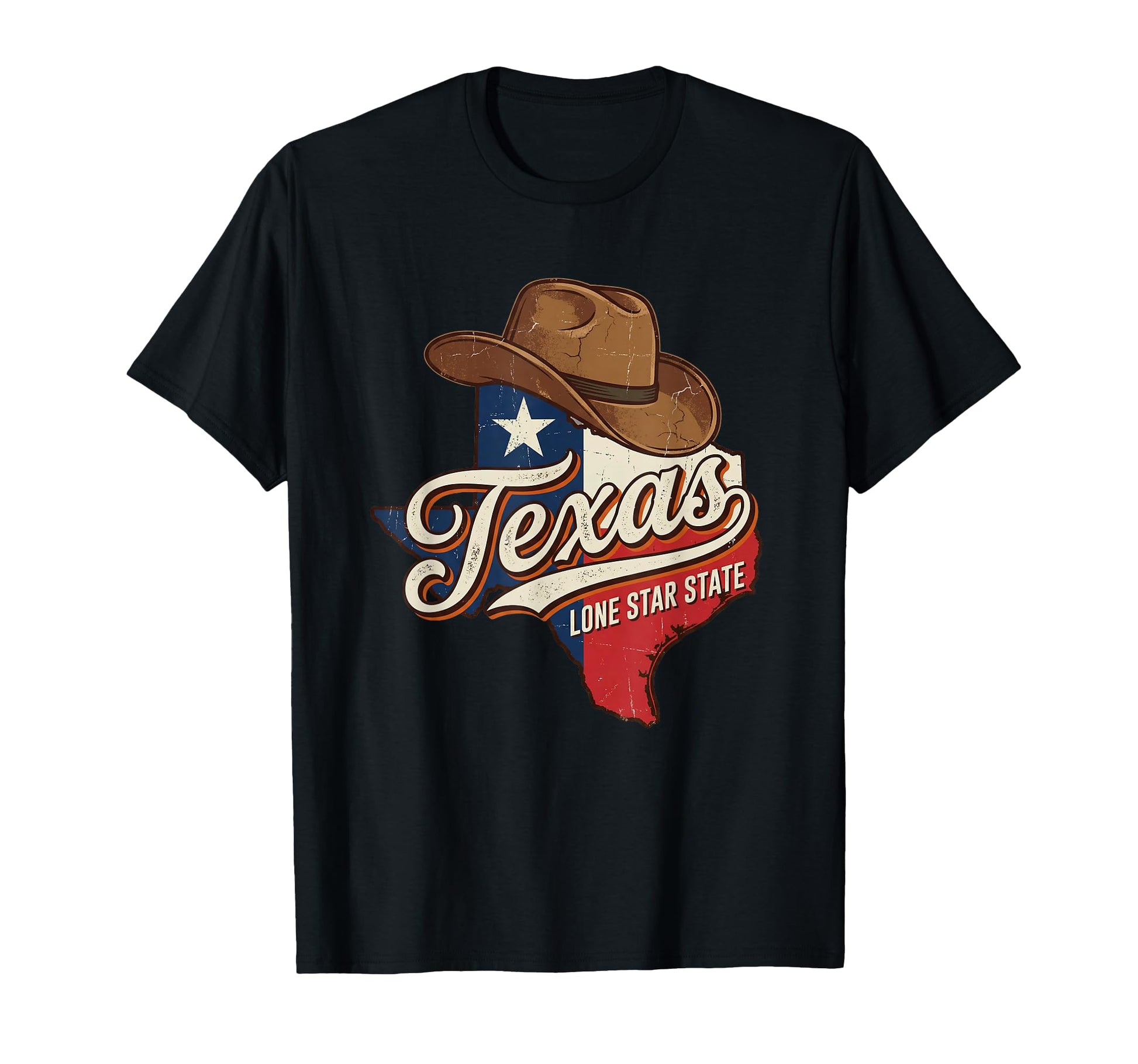 Texas State Cowboy Hat Flag Travel T-Shirt - Custom Art Print for Adults - T-Shirt, Sweatshirt, Hoodie