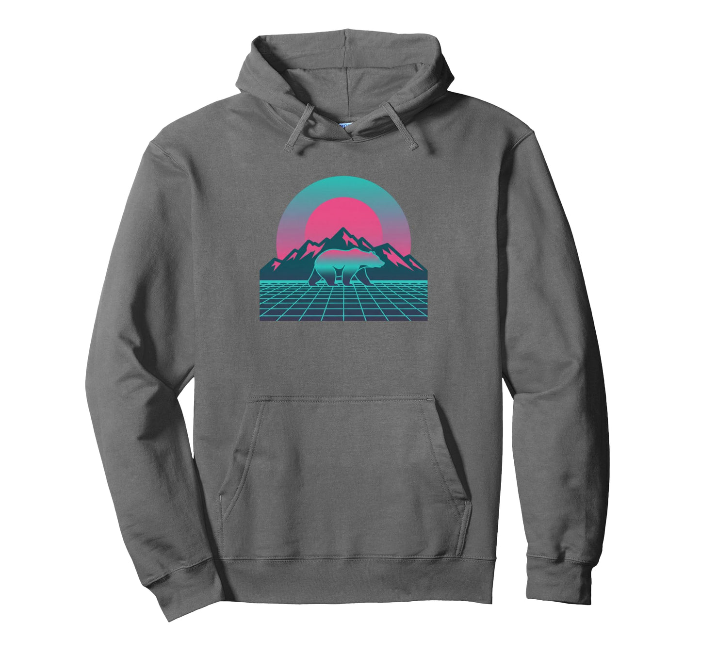 Bear Sunset Mountain Vaporwave Hoodie - Casual Everyday Wear Unisex - T-Shirt, Sweatshirt, Hoodie