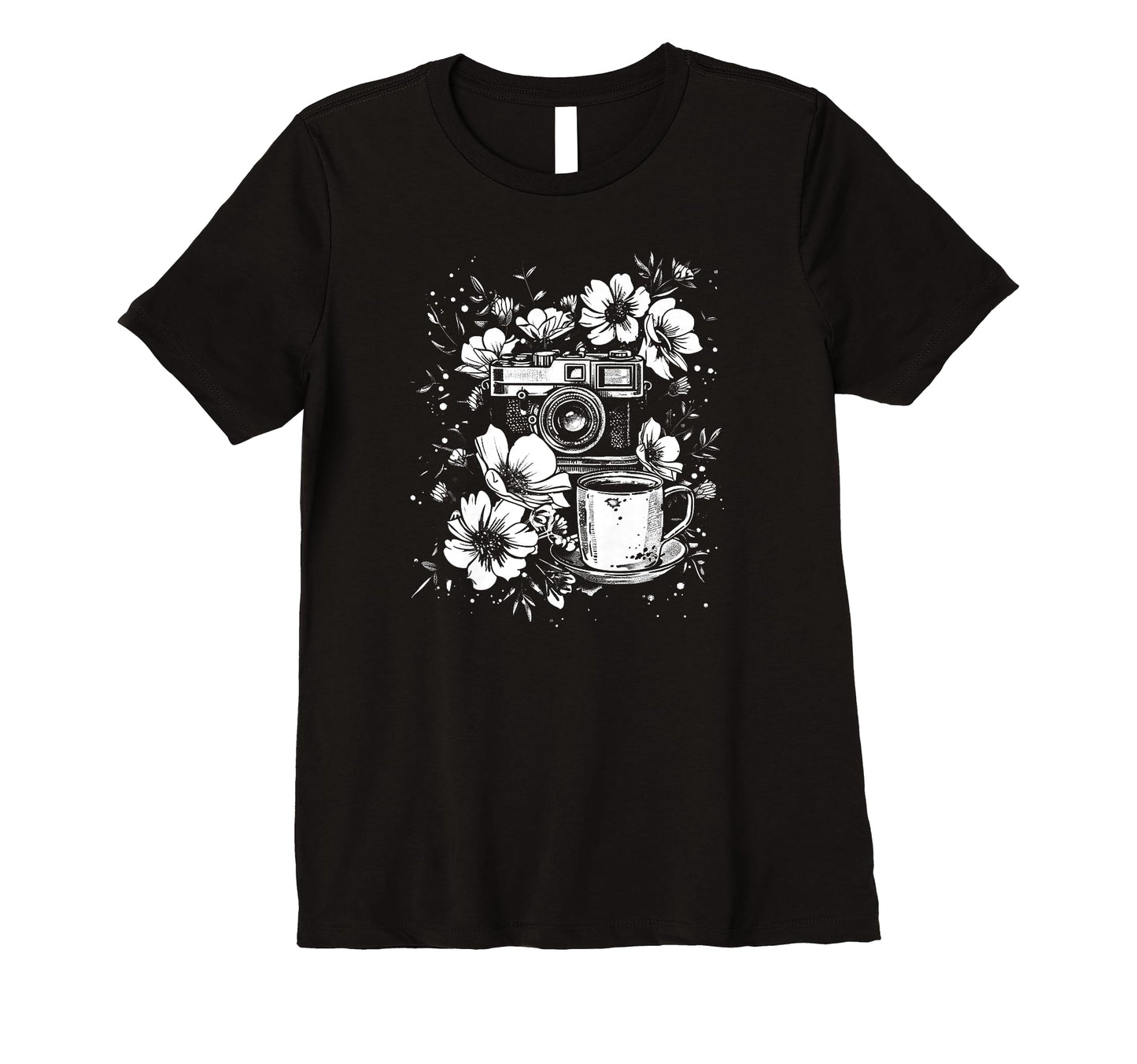 Womens Photographer Coffee Camera T-Shirt - Aesthetic Graphic for Adults - T-Shirt, Sweatshirt, Hoodie