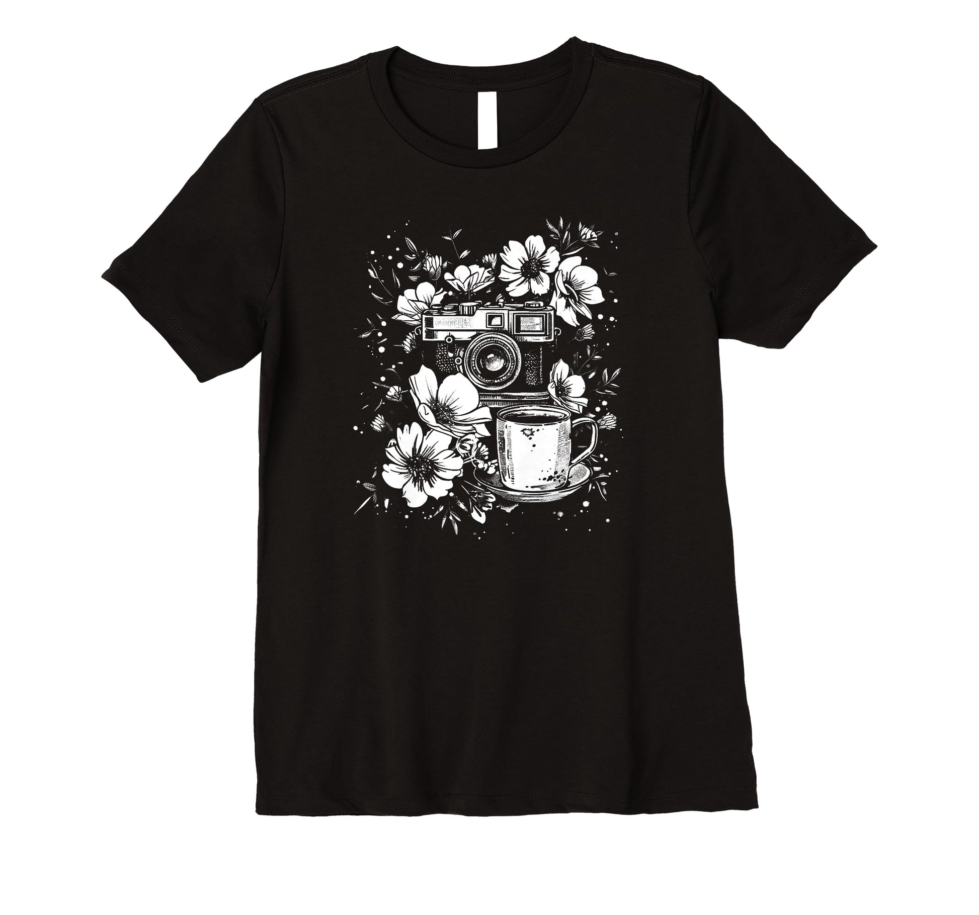 Womens Photographer Coffee Camera T-Shirt - Aesthetic Graphic for Adults - T-Shirt, Sweatshirt, Hoodie