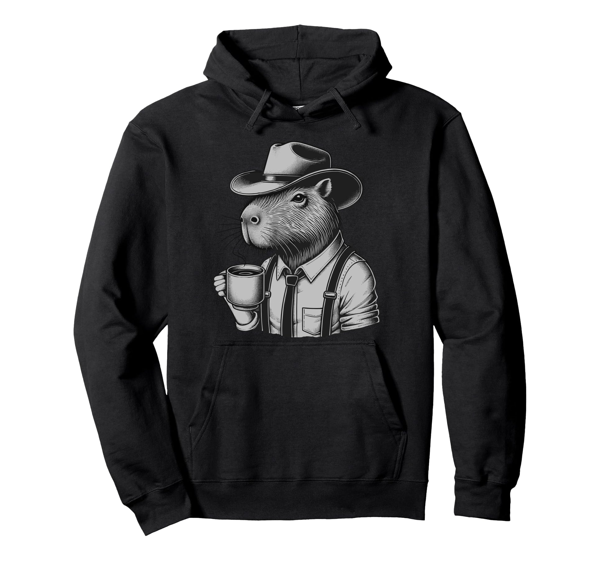 Capybara Coffee Cowboy Western Rodent Hoodie - Custom Art Print Unisex - T-Shirt, Sweatshirt, Hoodie
