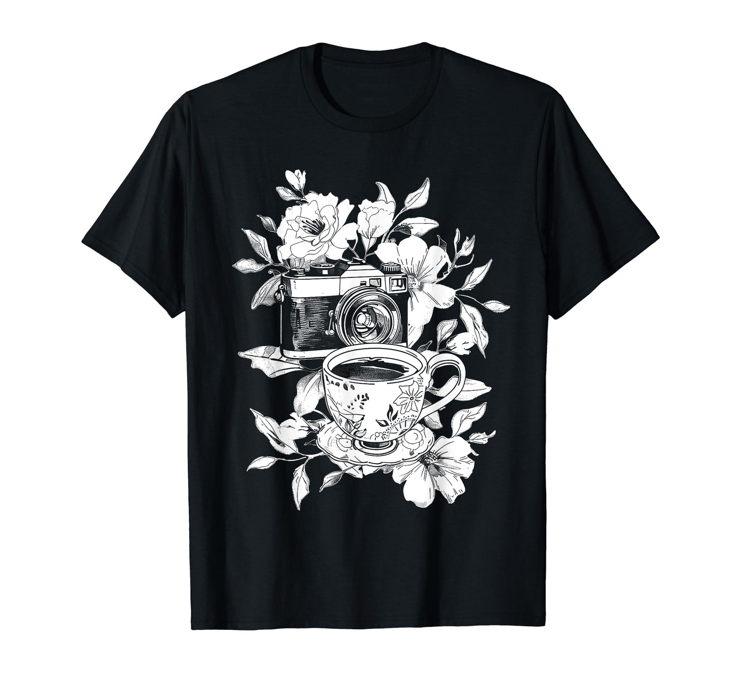 Photographer Coffee Camera Flowers T-Shirt - Aesthetic Graphic Men Women - T-Shirt, Sweatshirt, Hoodie