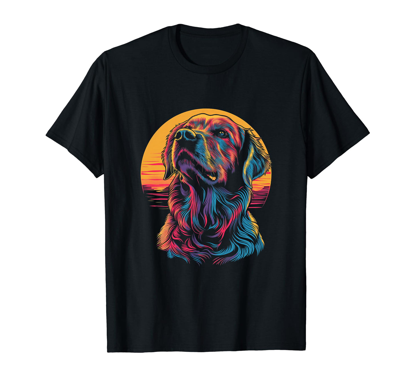 Dog Golden Retriever Vaporwave Retrowave T-Shirt - Graphic Print Unisex - T-Shirt, Sweatshirt, Hoodie