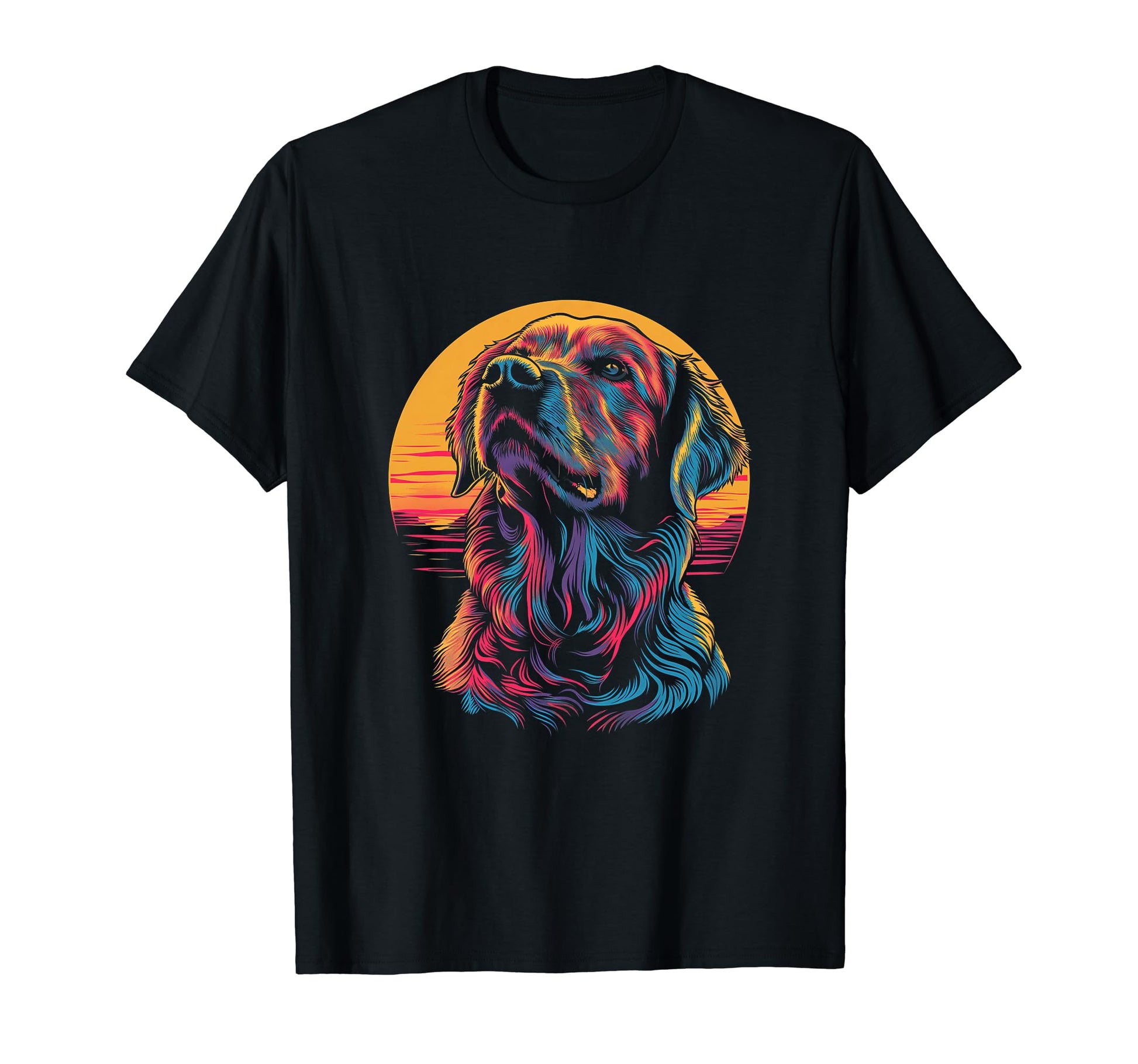 Dog Golden Retriever Vaporwave Retrowave T-Shirt - Graphic Print Unisex - T-Shirt, Sweatshirt, Hoodie