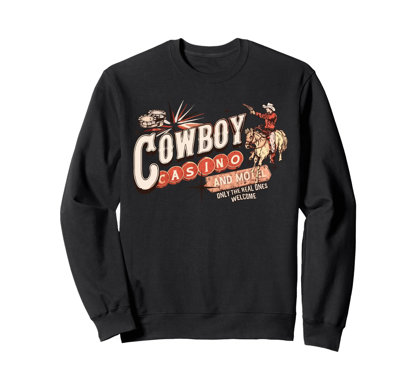 Cowboy Rodeo Horse Casino And Motel Sweatshirt - Trendy Graphic Unisex - T-Shirt, Sweatshirt, Hoodie