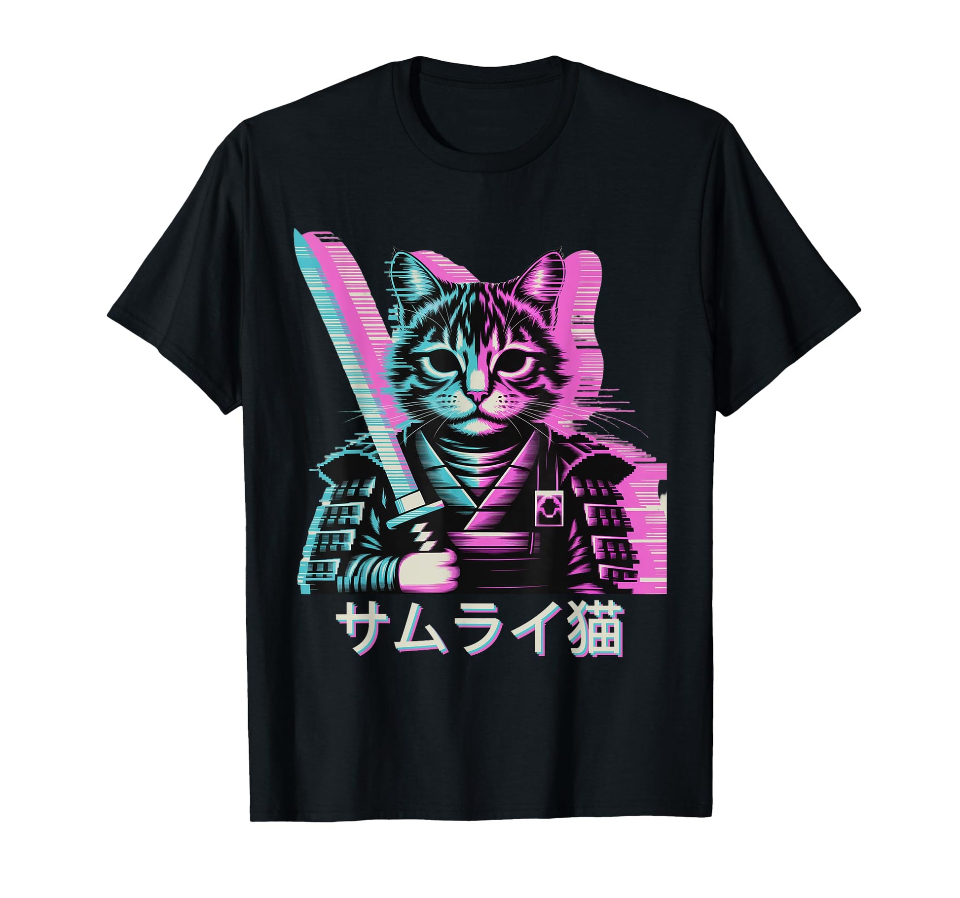 Japanese Vaporwave Samurai Cat T-Shirt - Trendy Graphic Men Women - T-Shirt, Sweatshirt, Hoodie