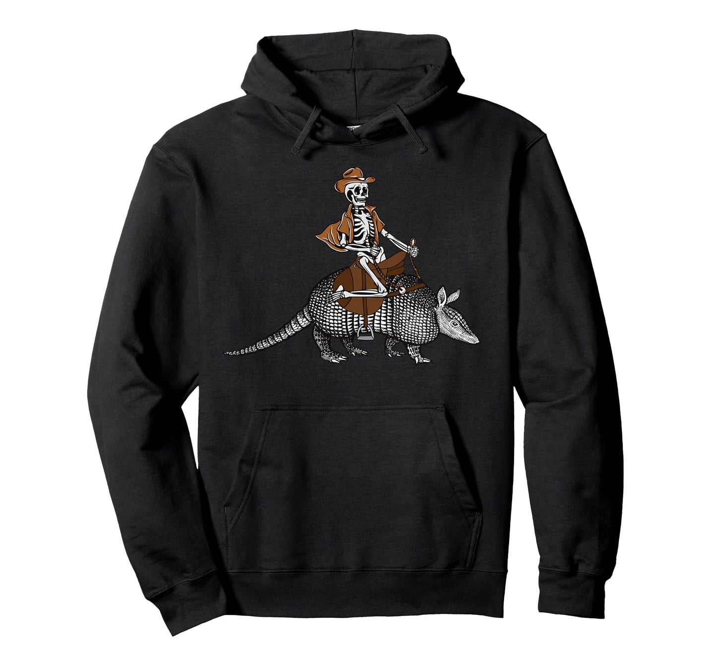 Cowboy Skeleton Riding Armadillo Hoodie - Custom Art Print Men Women - T-Shirt, Sweatshirt, Hoodie