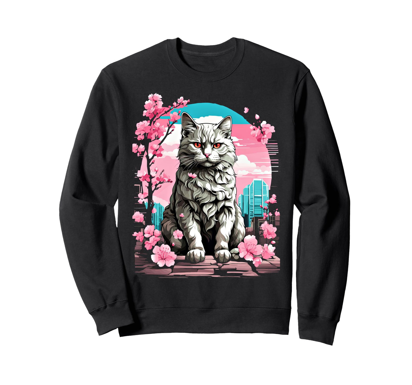 Anime Cat Japanese Vaporwave Sweatshirt - Aesthetic Graphic for Adults - T-Shirt, Sweatshirt, Hoodie