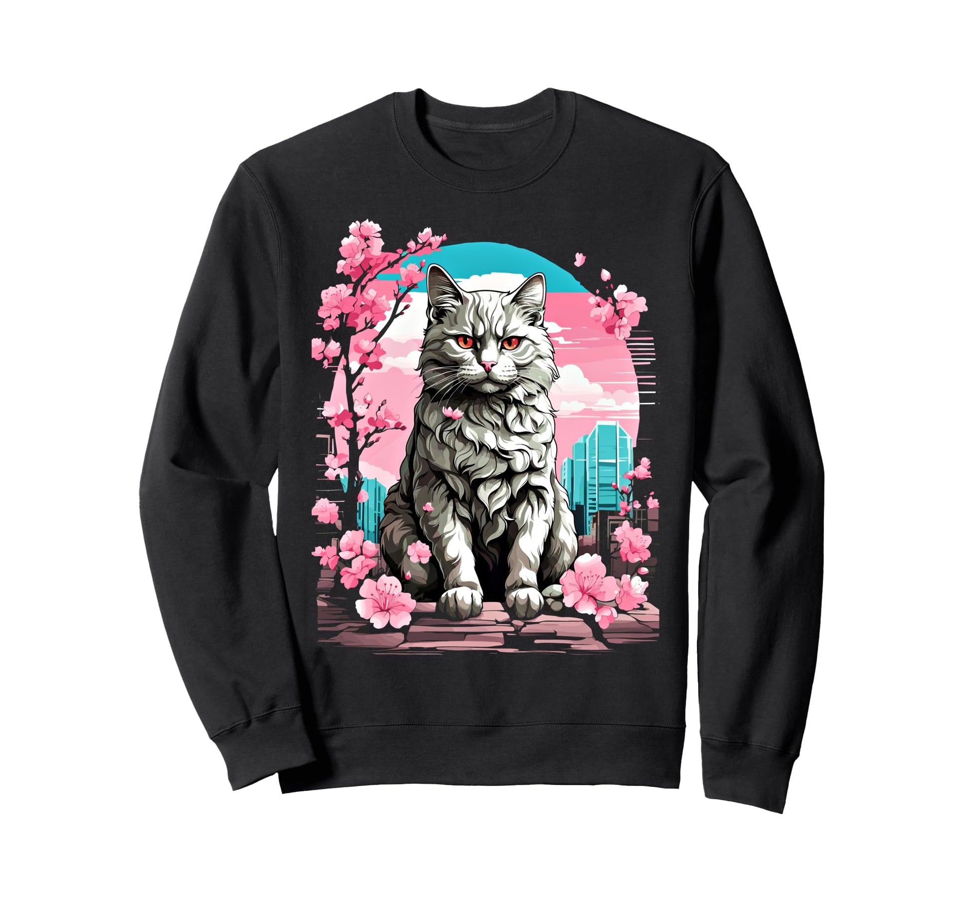 Anime Cat Japanese Vaporwave Sweatshirt - Aesthetic Graphic for Adults - T-Shirt, Sweatshirt, Hoodie