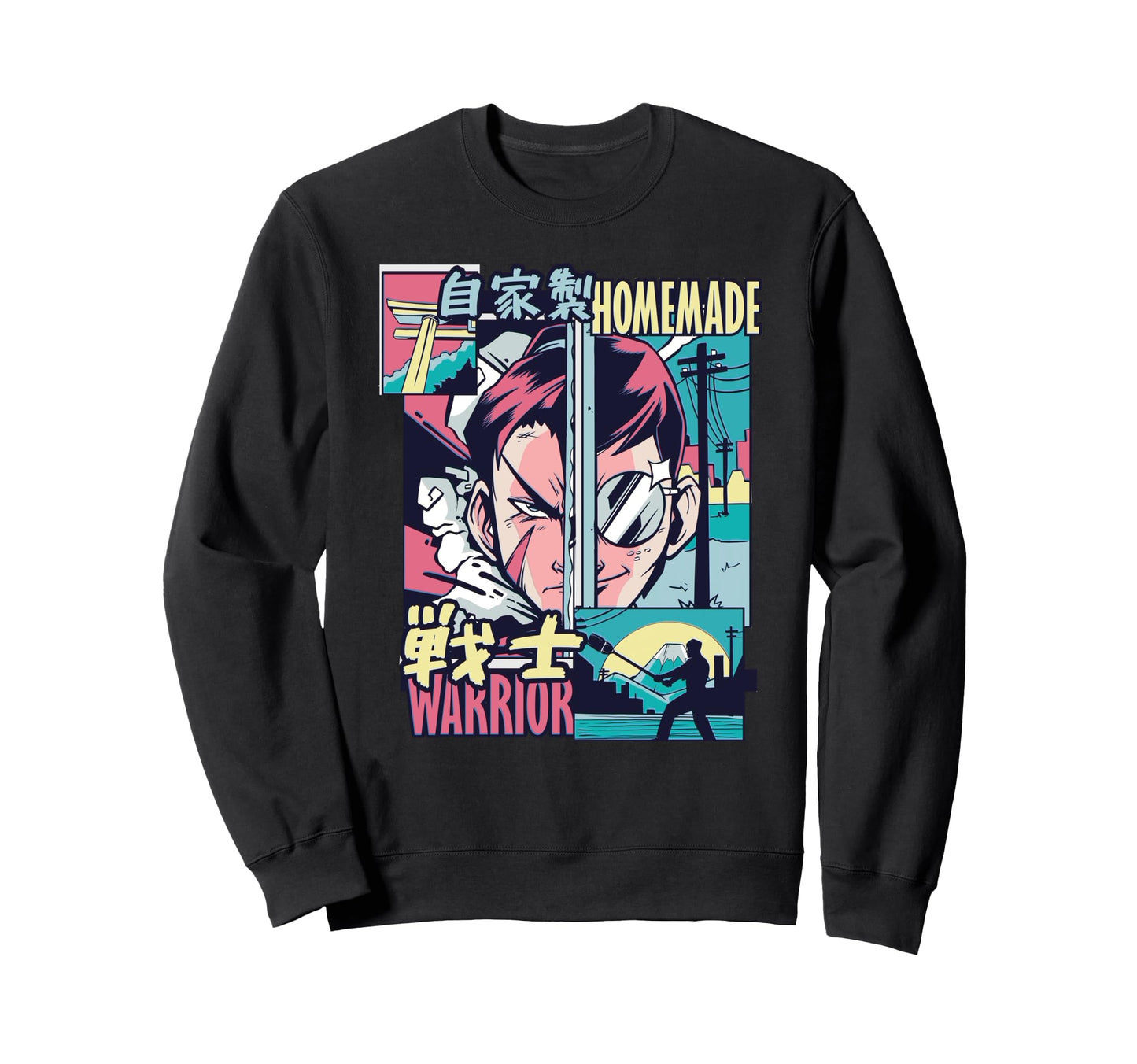 Homemade Warrior Manga Samurai Sweatshirt - Casual Everyday Wear Men Women - T-Shirt, Sweatshirt, Hoodie