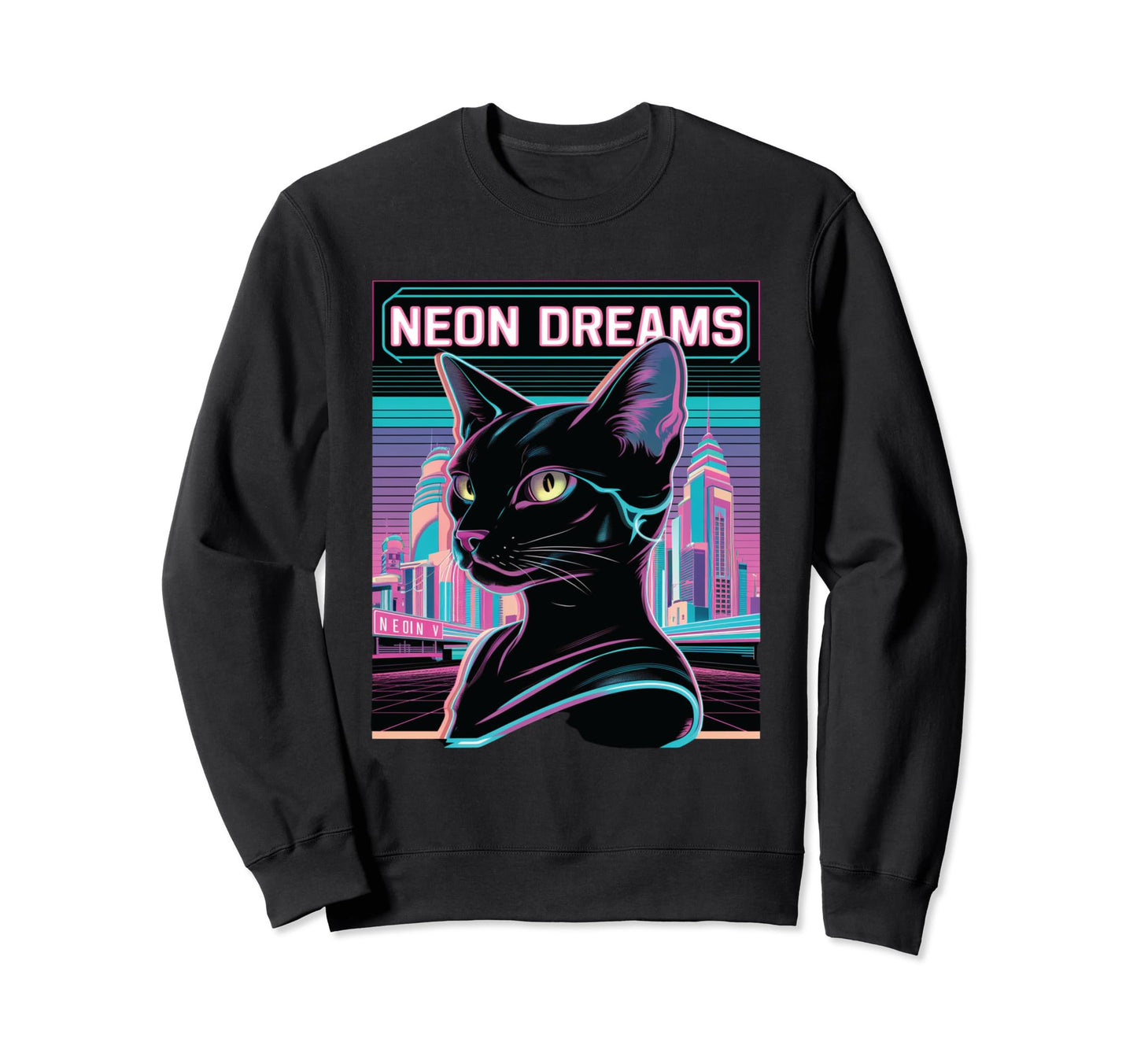 Vaporwave Cat Aesthetic Sweatshirt - Fun Novelty Design for Adults - T-Shirt, Sweatshirt, Hoodie