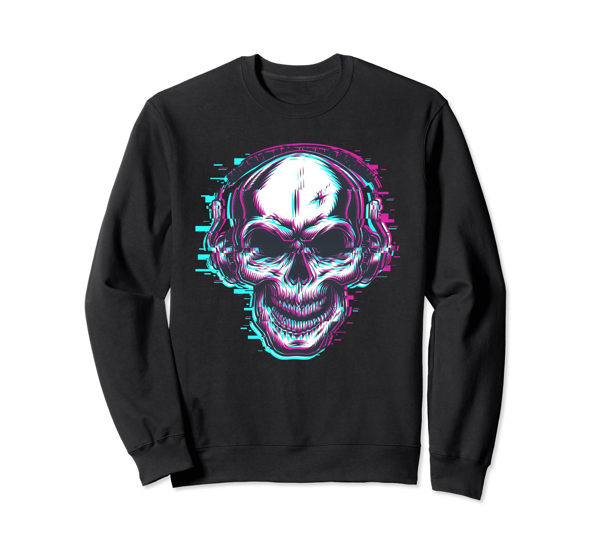Glitch Skull Vaporwave Sweatshirt - Casual Everyday Wear for Adults - T-Shirt, Sweatshirt, Hoodie