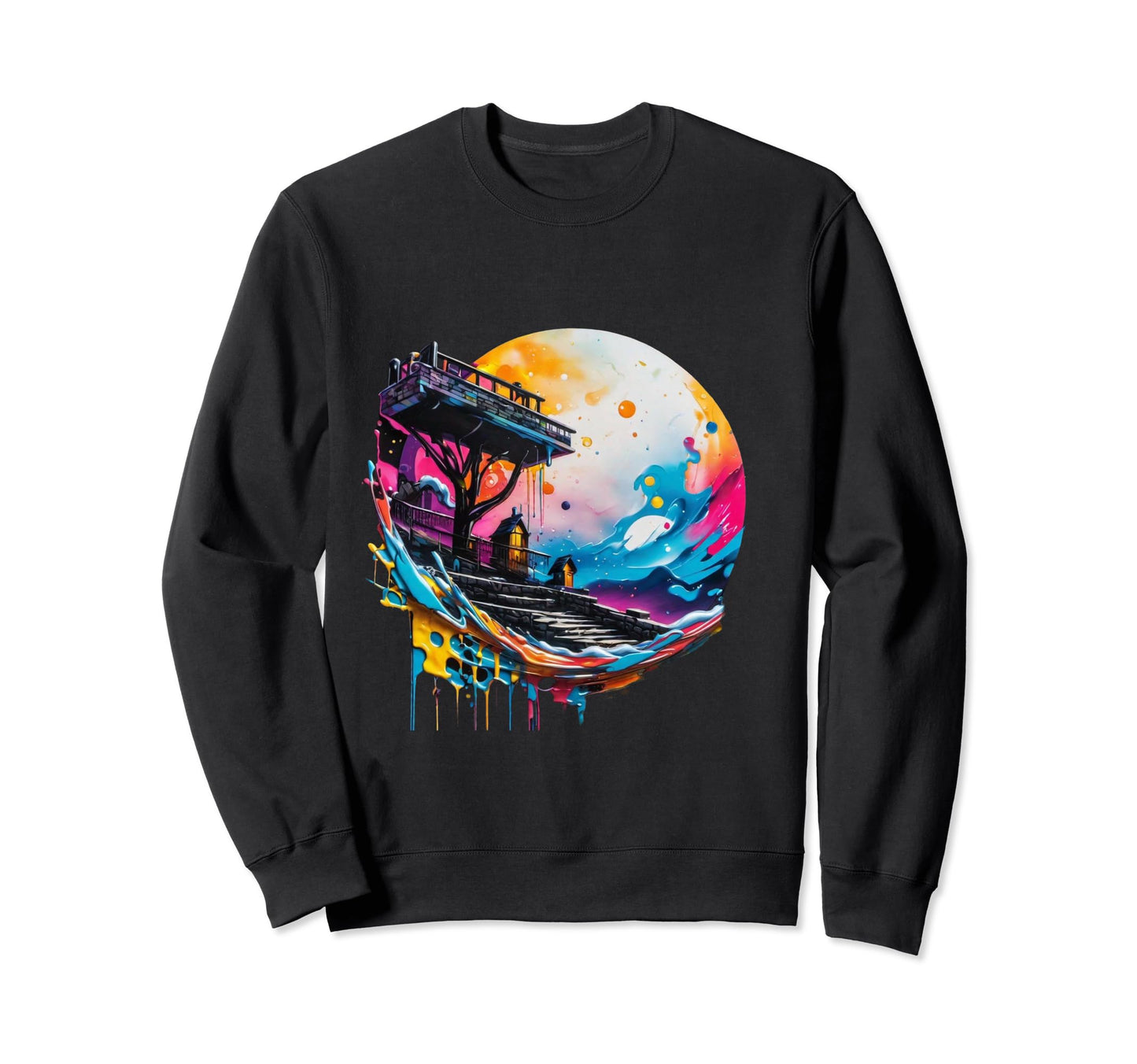 Cityscape Graffiti Rainbow Rave Festival Sweatshirt - Trendy Graphic Unisex - T-Shirt, Sweatshirt, Hoodie