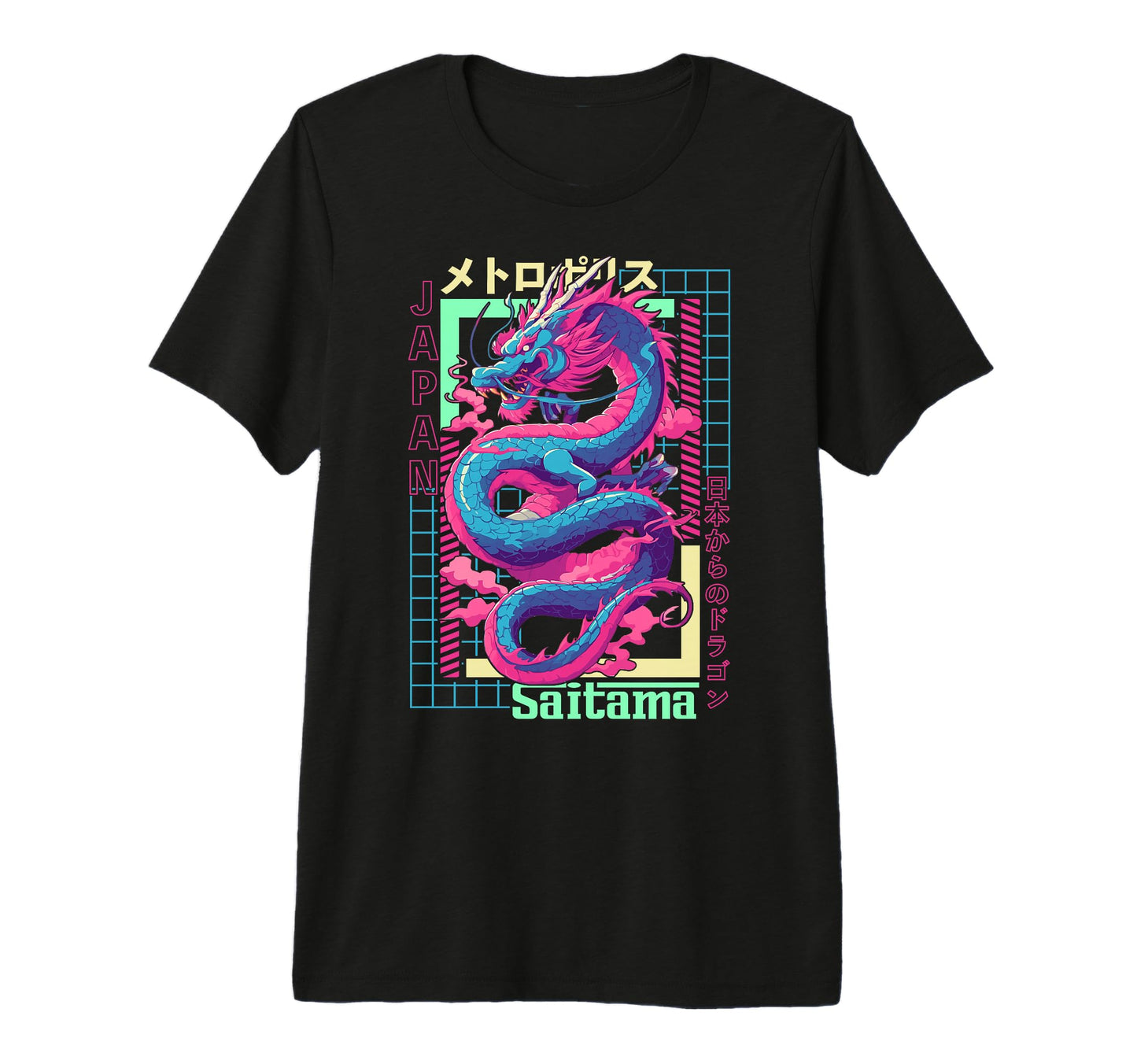Saitama City Synthwave 80S Dragon Asian T-Shirt - Trendy Graphic Unisex - T-Shirt, Sweatshirt, Hoodie