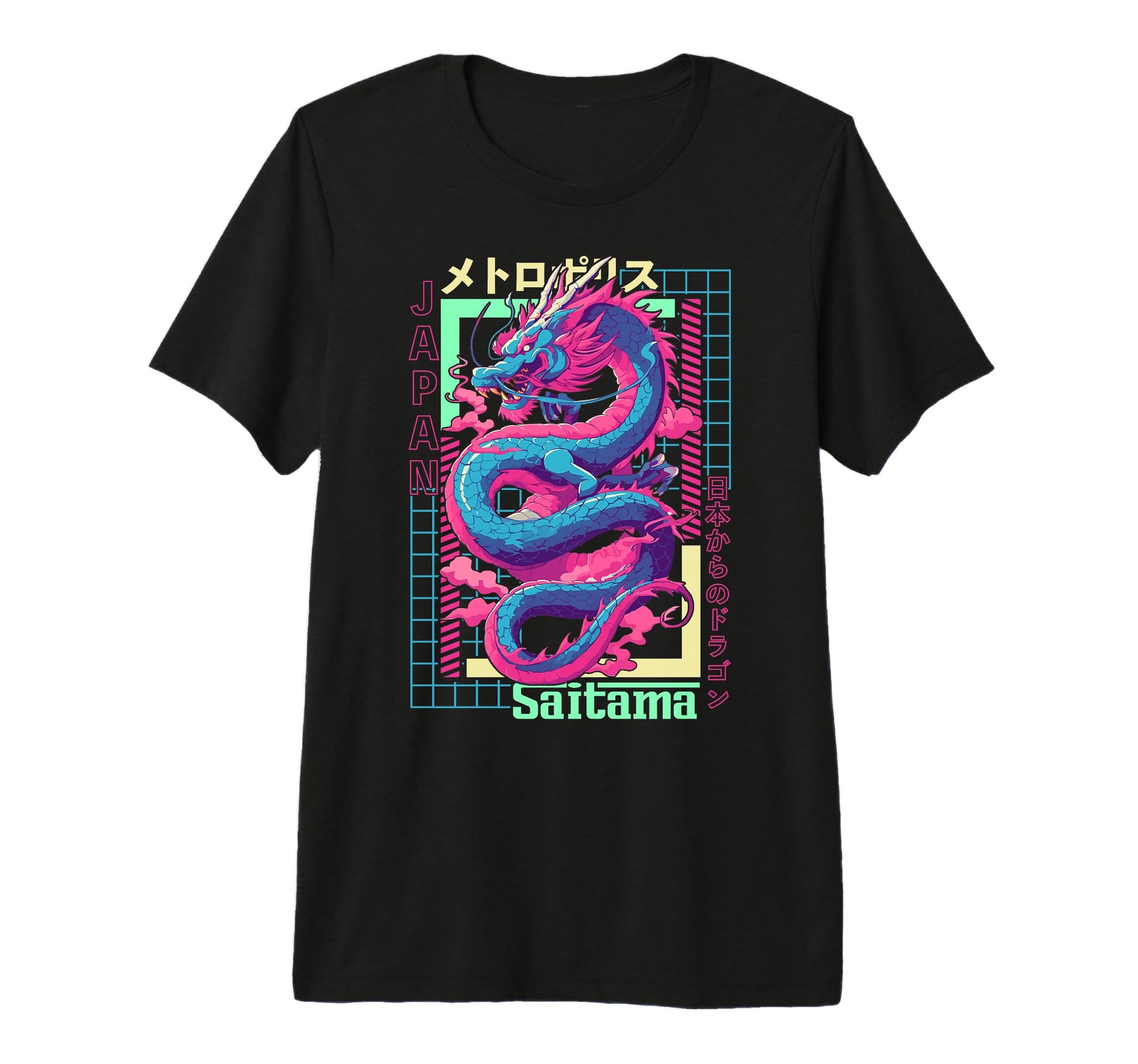Saitama City Synthwave 80S Dragon Asian T-Shirt - Trendy Graphic Unisex - T-Shirt, Sweatshirt, Hoodie
