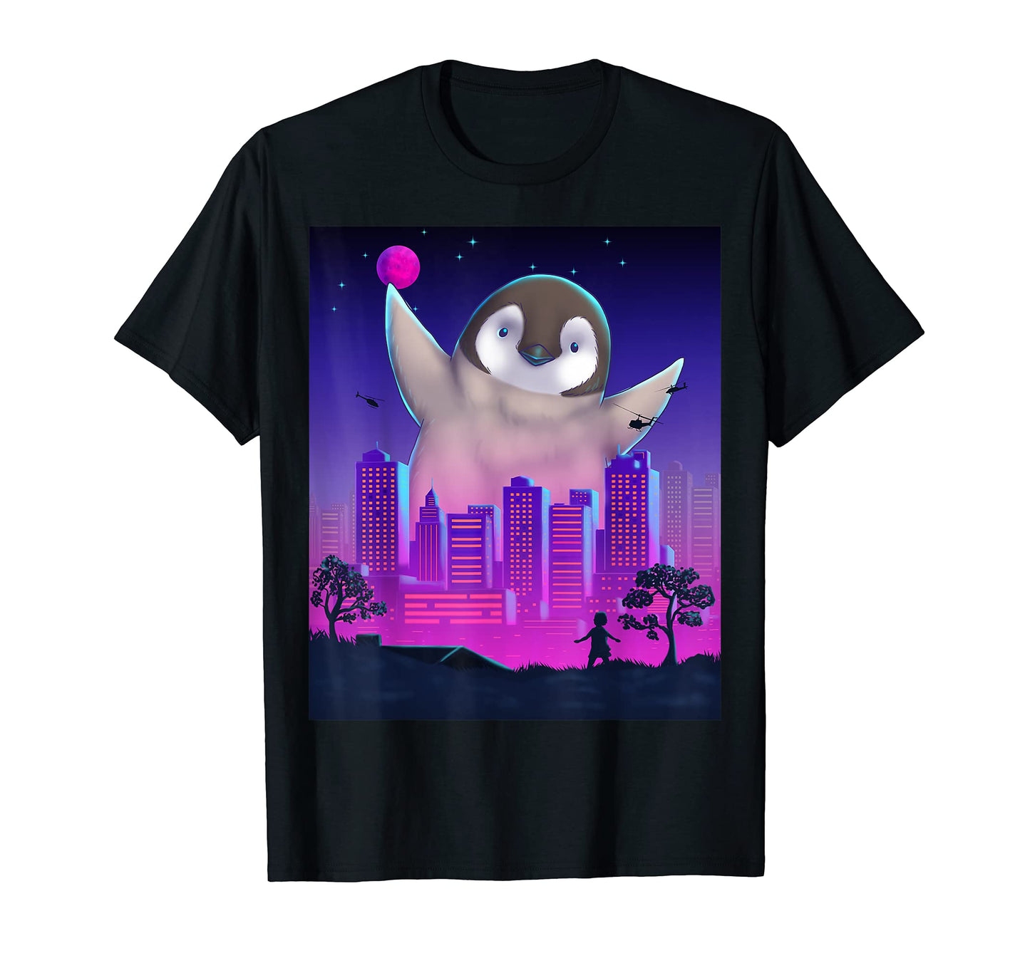 Giant Penguin Vaporwave Synthwave T-Shirt - Graphic Print Men Women - T-Shirt, Sweatshirt, Hoodie