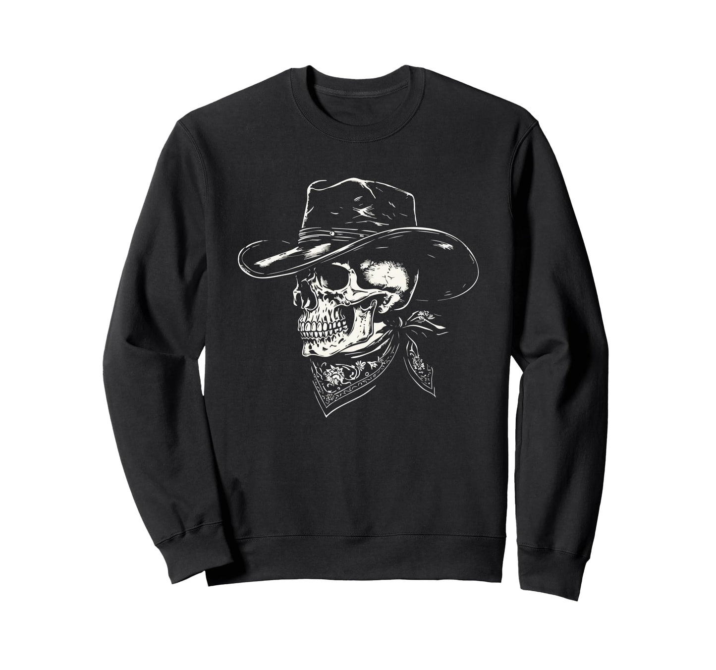 Cowboy Skull Distressed Sweatshirt - Trendy Graphic for Adults - T-Shirt, Sweatshirt, Hoodie