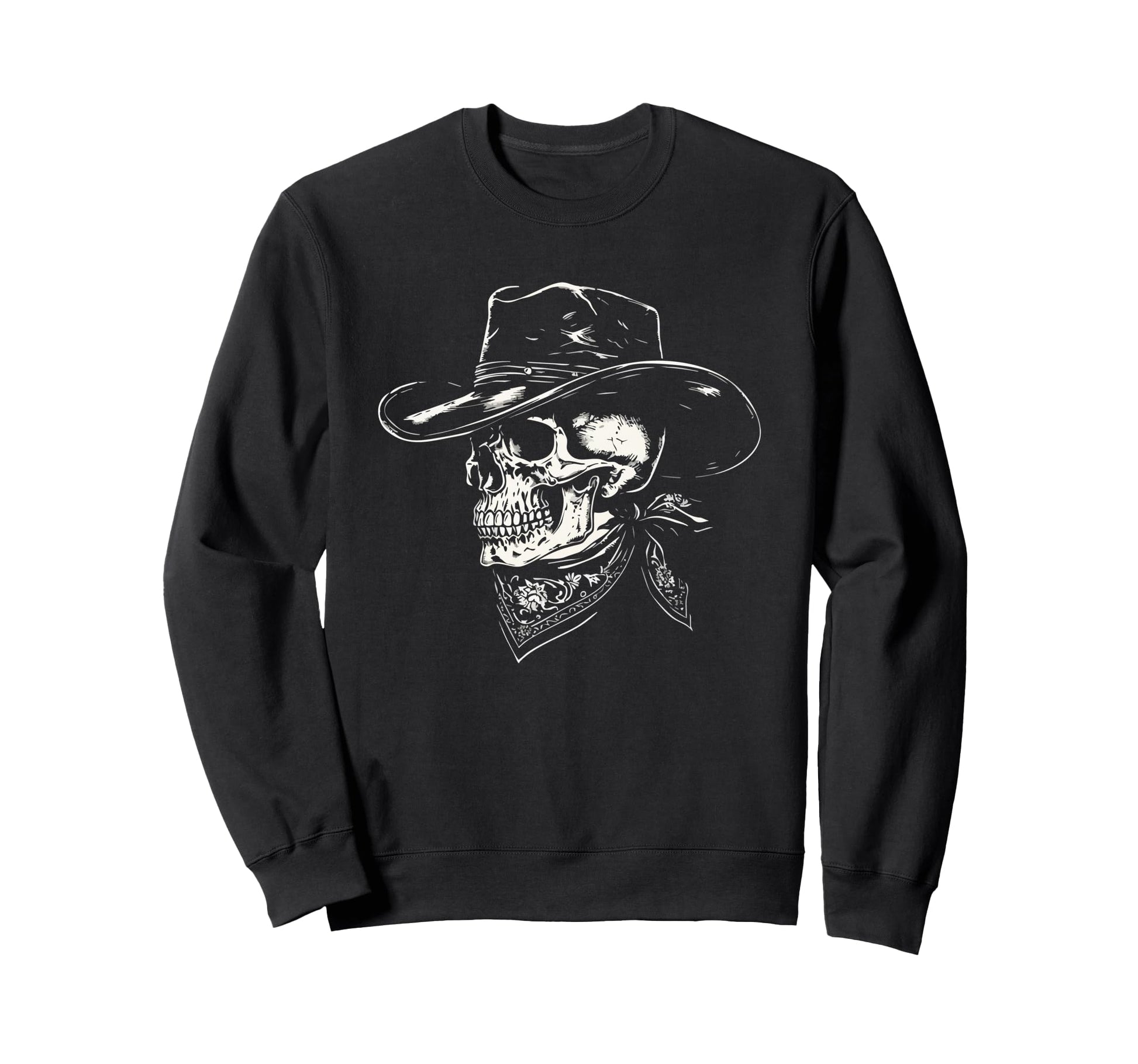 Cowboy Skull Distressed Sweatshirt - Trendy Graphic for Adults - T-Shirt, Sweatshirt, Hoodie