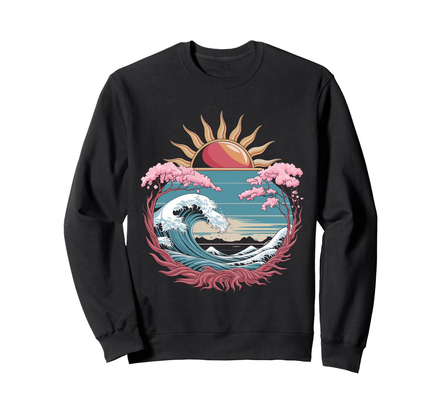 Big Wave Vaporwave Aesthetic 80S Sweatshirt - Custom Art Print for Adults - T-Shirt, Sweatshirt, Hoodie