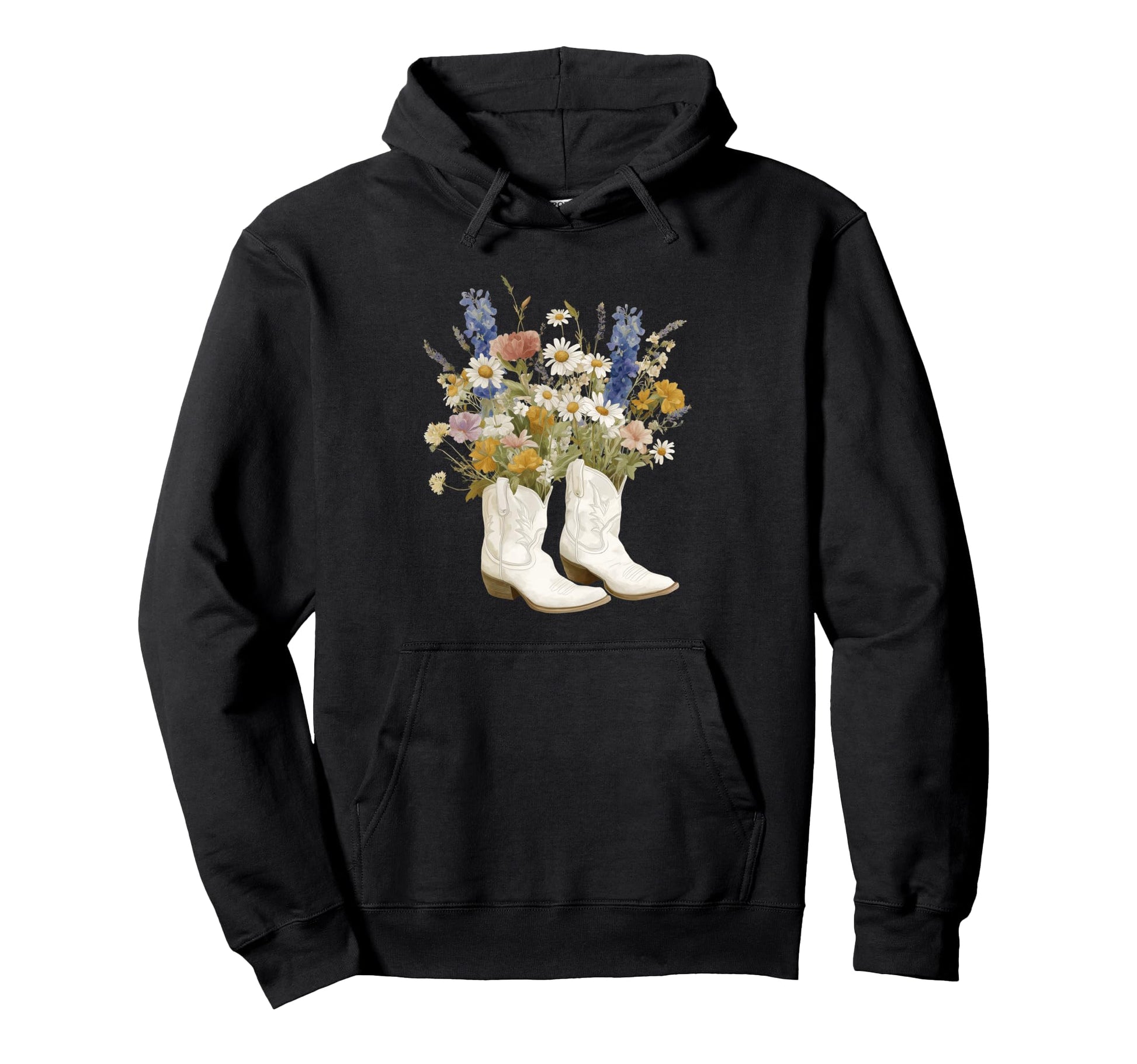 Cowboy Cowgirl Boots Flowers Rodeo Hoodie - Custom Art Print for Adults - T-Shirt, Sweatshirt, Hoodie