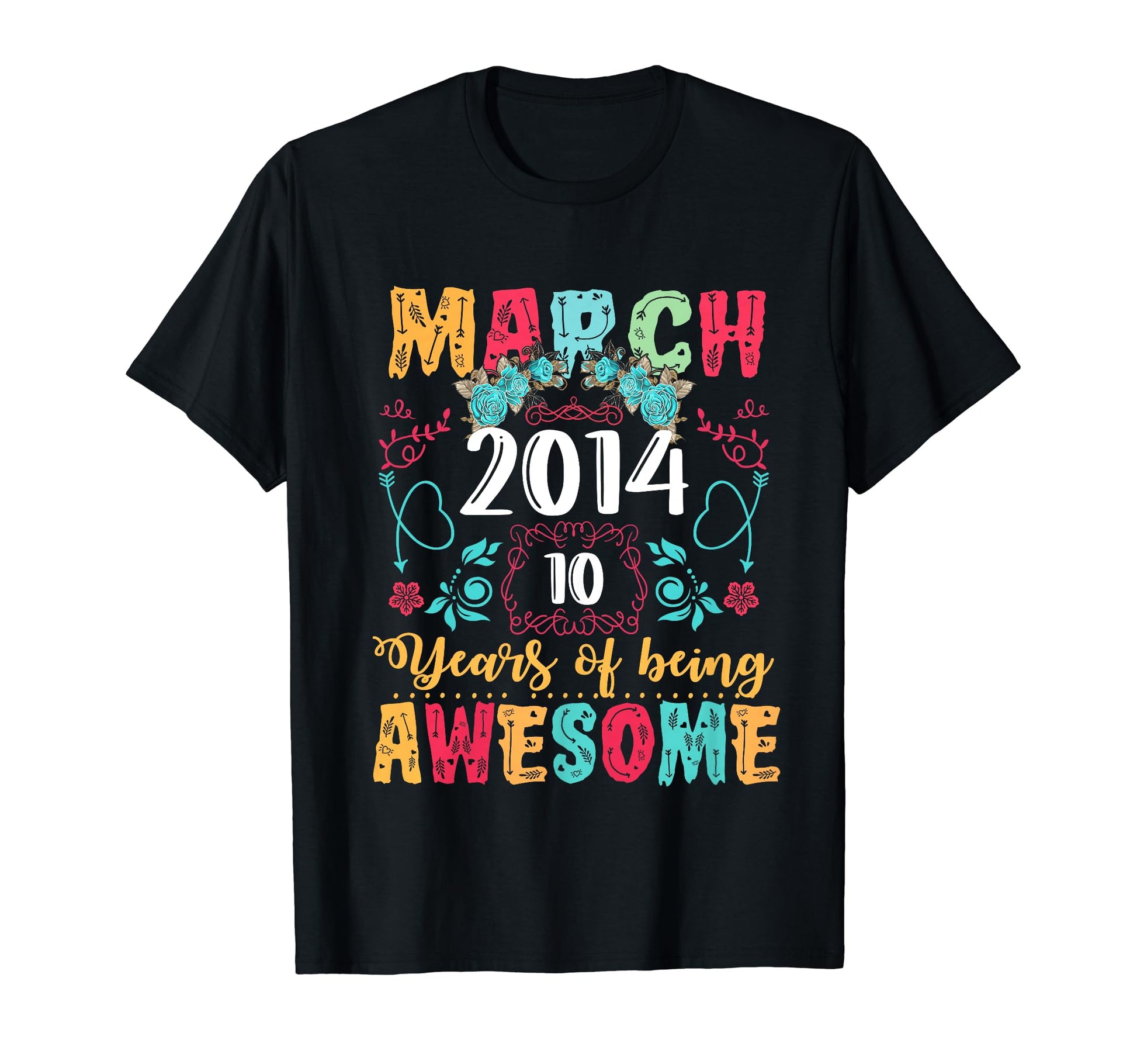 Made March 2014 10Th Birthday Boho T-Shirt - Minimalist Print Men Women - T-Shirt, Sweatshirt, Hoodie