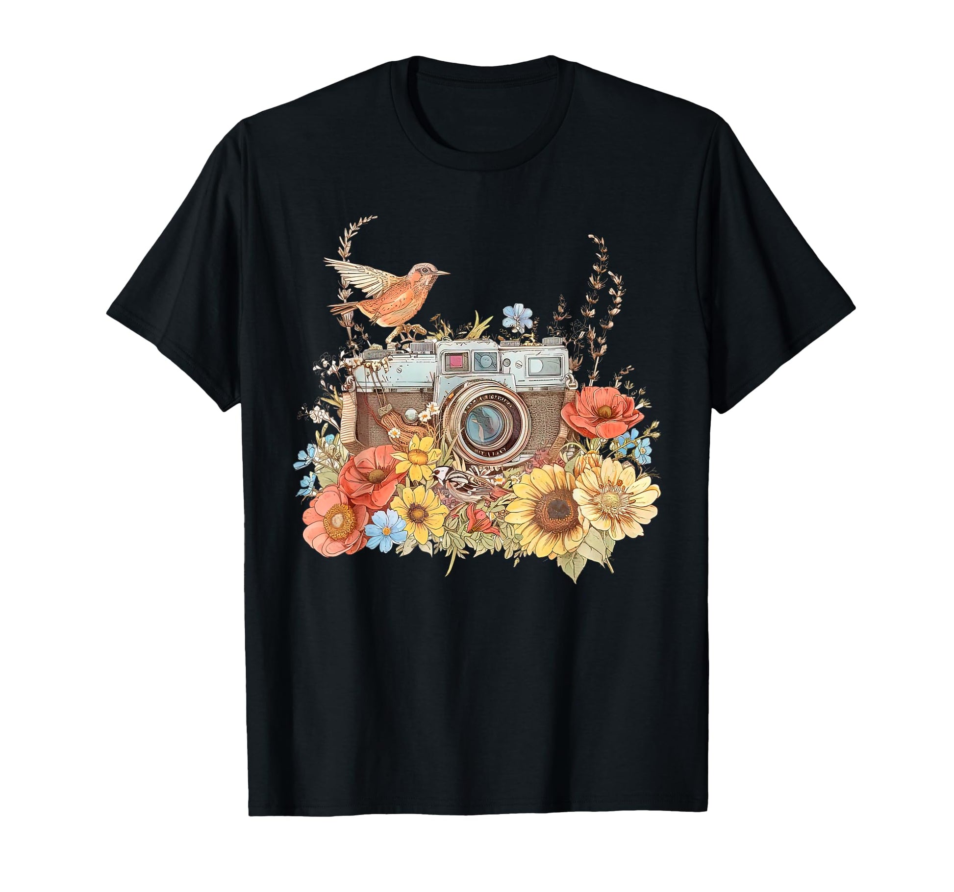 Floral Photography Bird Camera T-Shirt - Graphic Print Men Women - T-Shirt, Sweatshirt, Hoodie