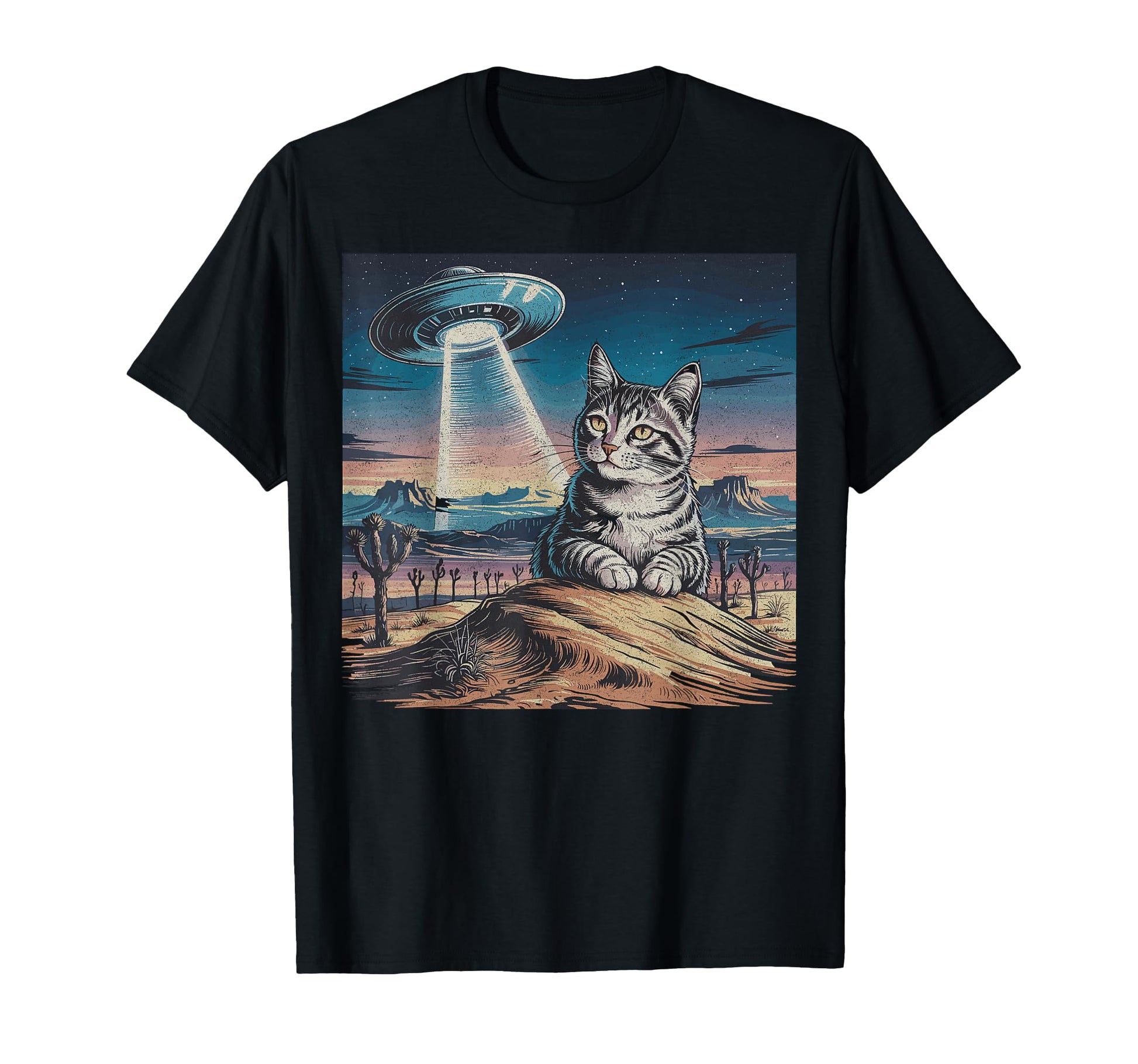 Funny Cat Western Ufo Cowboy Cat T-Shirt - Minimalist Print for Adults - T-Shirt, Sweatshirt, Hoodie