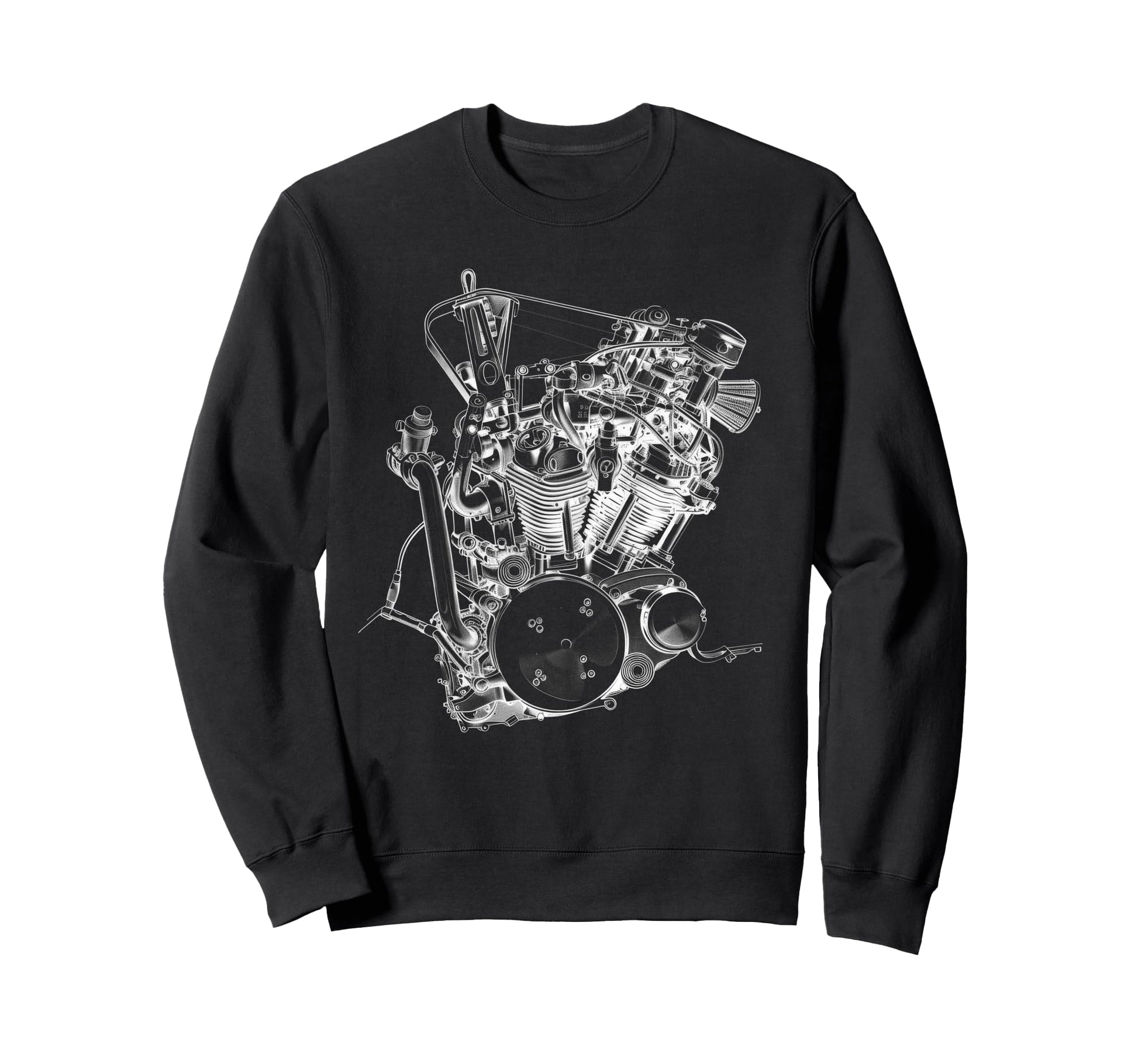 Motorcycle Engine Blueprint Diagram Sweatshirt - Minimalist Print Unisex - T-Shirt, Sweatshirt, Hoodie