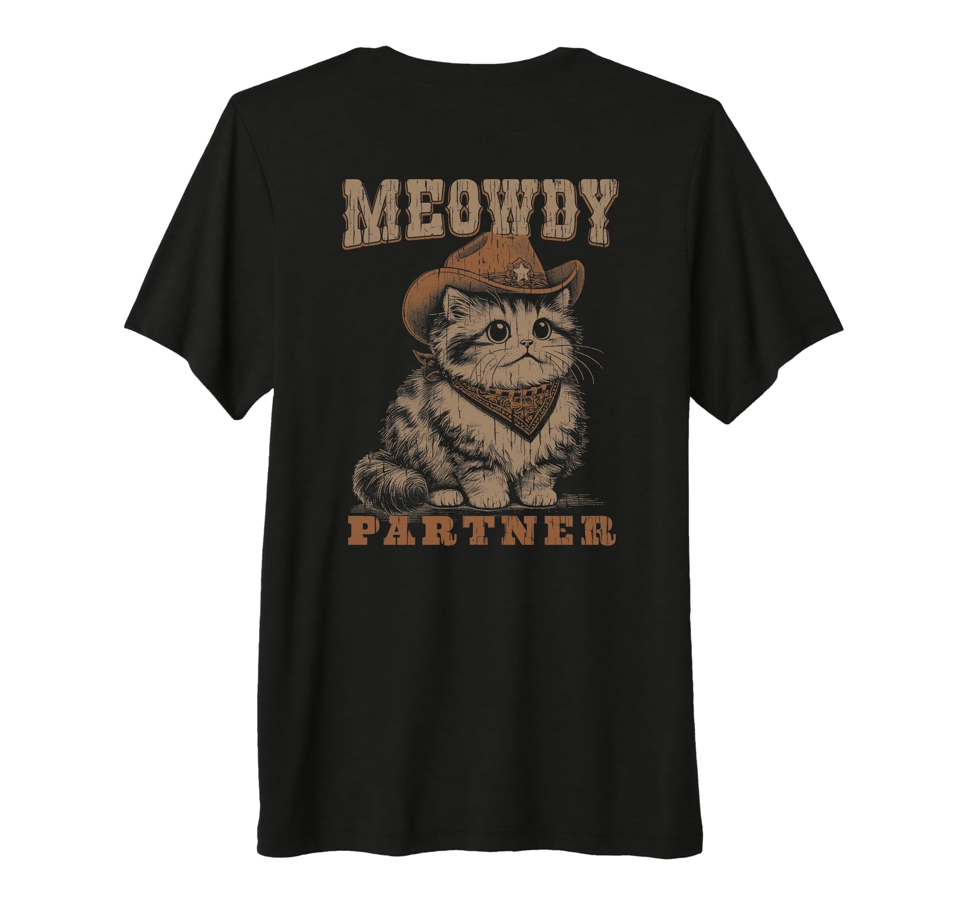 Meowdy Partner Funny Cat Cowboy Tri T-Shirt - Minimalist Print for Adults - T-Shirt, Sweatshirt, Hoodie