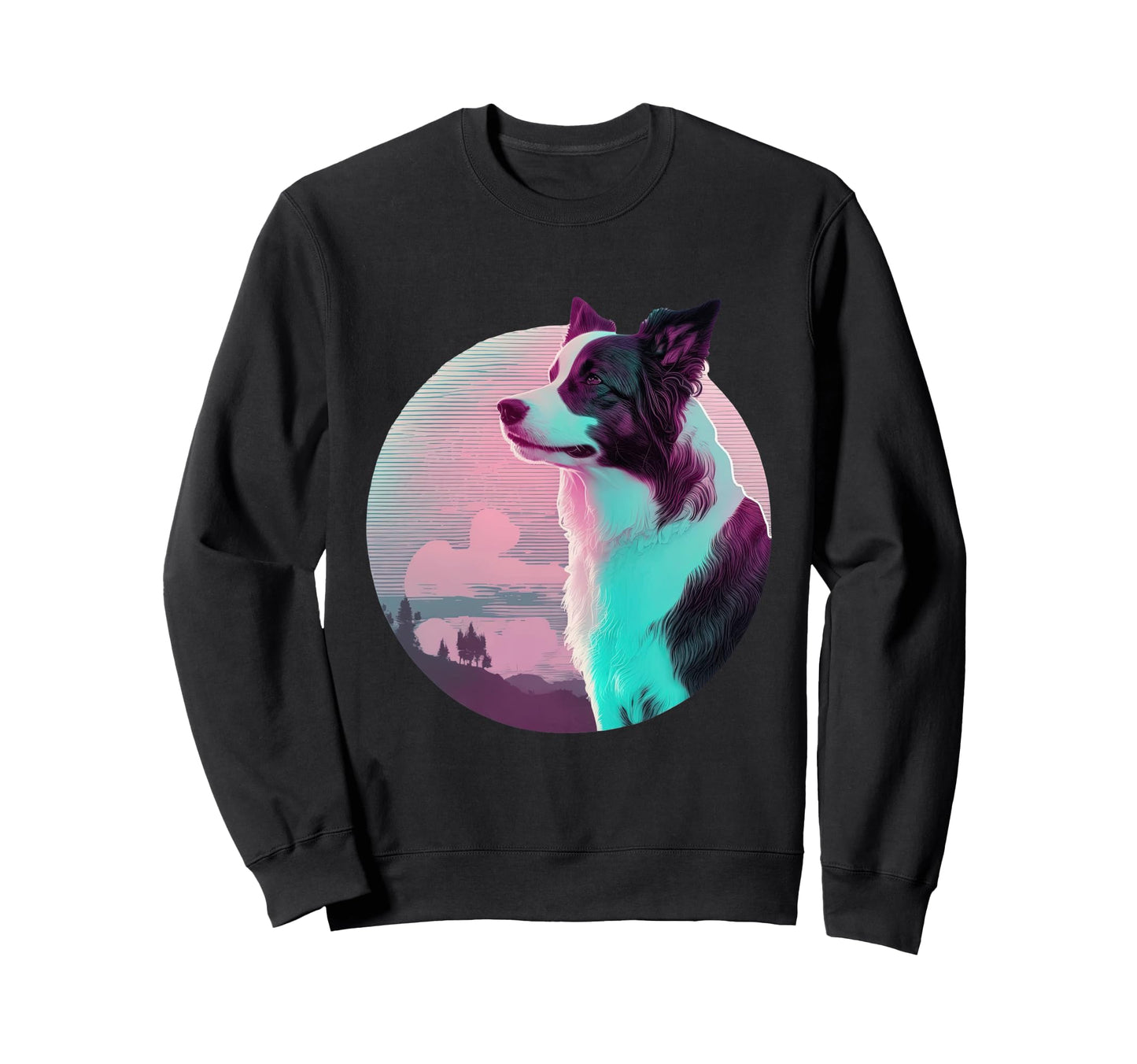 Border Collie Vaporwave Retrowave Sweatshirt - Streetwear Style Unisex - T-Shirt, Sweatshirt, Hoodie