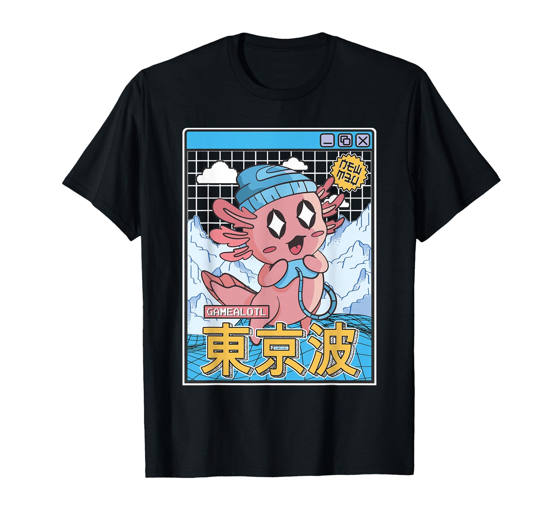 Happy Axolotl Gaming Vaporwave T-Shirt - Graphic Print for Adults - T-Shirt, Sweatshirt, Hoodie