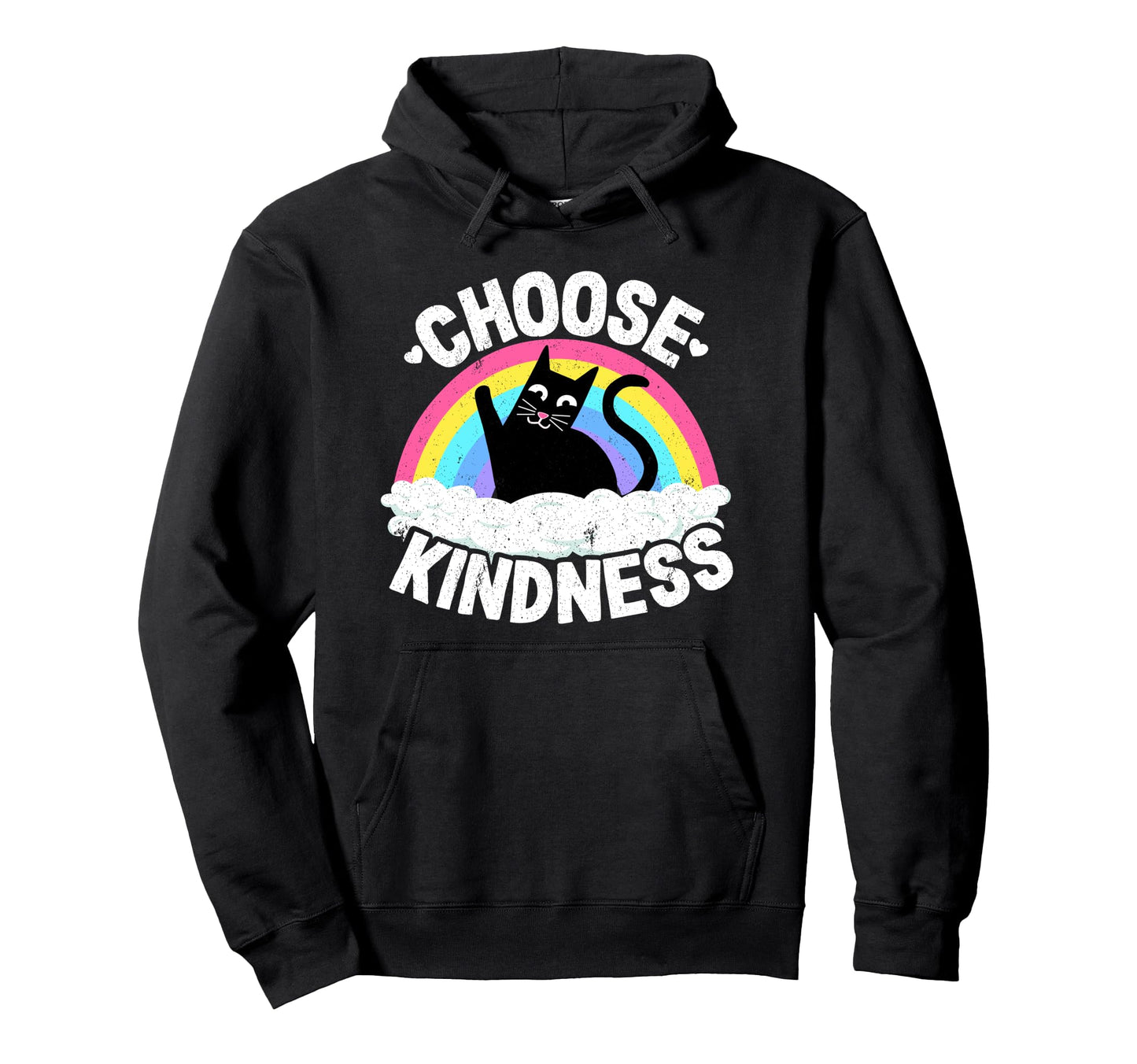 Anti Bullying Rainbow Peace Kind Hippie Cat Hoodie - Graphic Print Unisex - T-Shirt, Sweatshirt, Hoodie