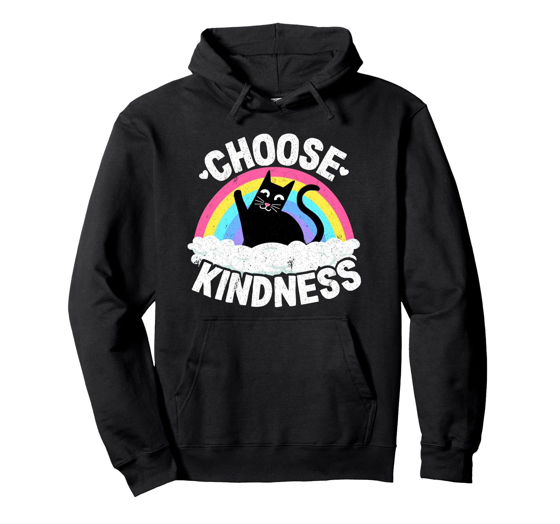 Anti Bullying Rainbow Peace Kind Hippie Cat Hoodie - Graphic Print Unisex - T-Shirt, Sweatshirt, Hoodie