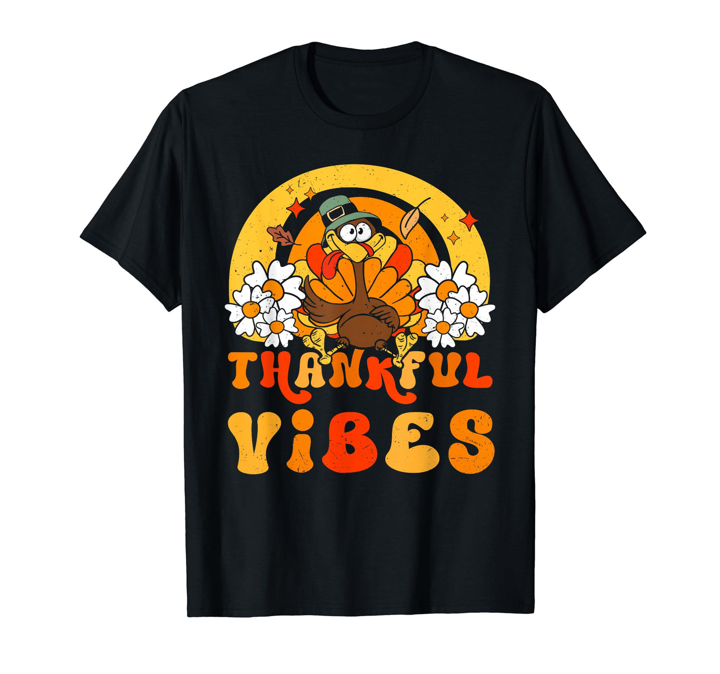 Thankful Vibes Turkey Rainbow Funny T-Shirt - Trendy Graphic Unisex - T-Shirt, Sweatshirt, Hoodie