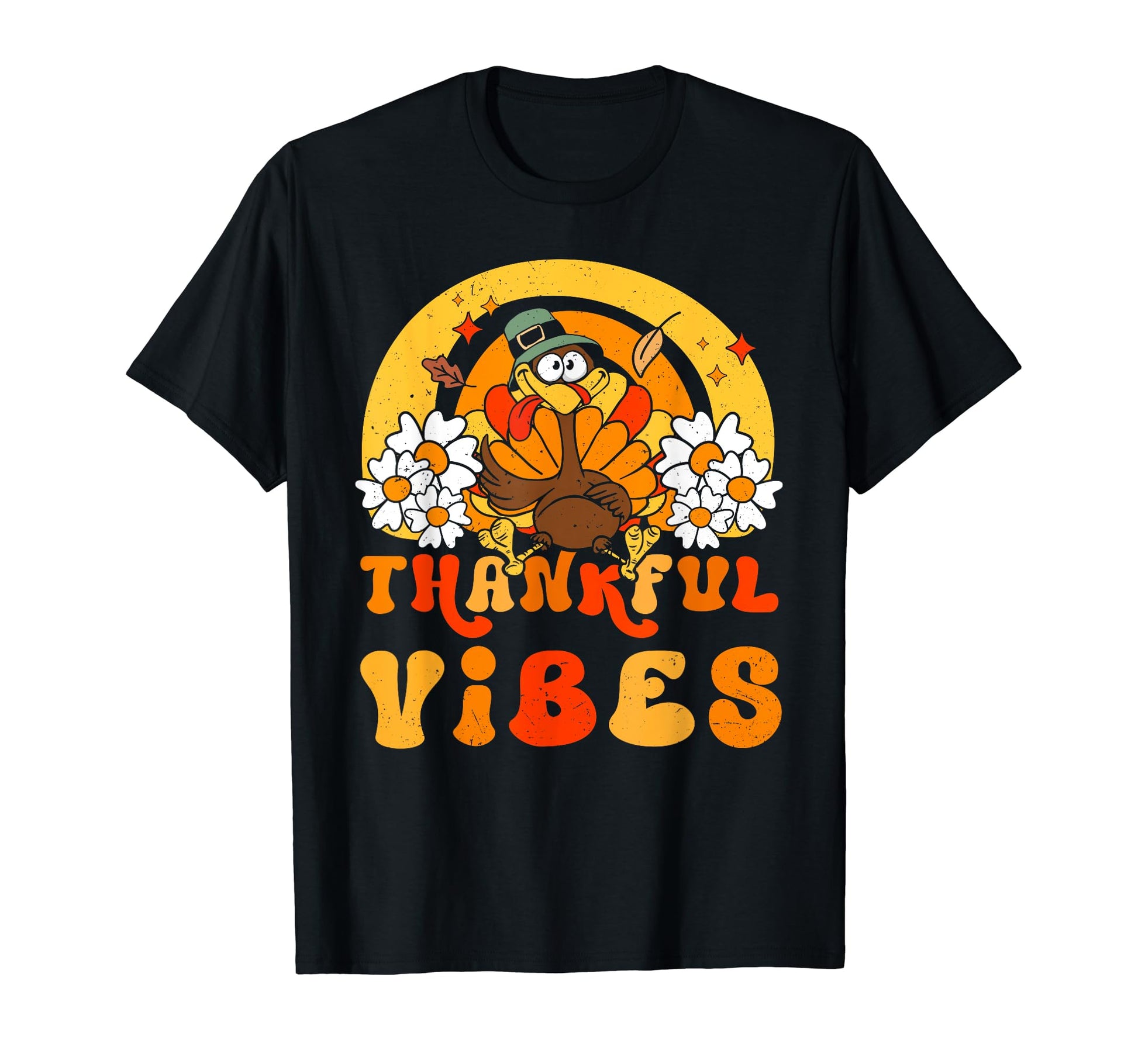 Thankful Vibes Turkey Rainbow Funny T-Shirt - Trendy Graphic Unisex - T-Shirt, Sweatshirt, Hoodie
