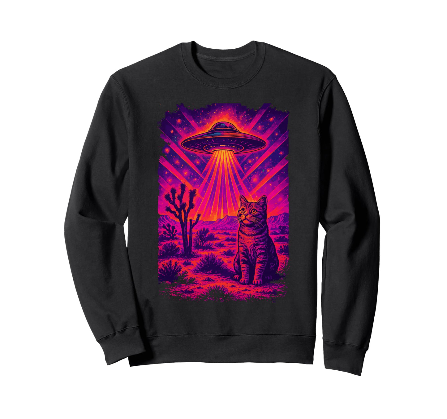 Ufo Cowboy Cat Western Desert 90S Sweatshirt - Trendy Graphic Unisex - T-Shirt, Sweatshirt, Hoodie