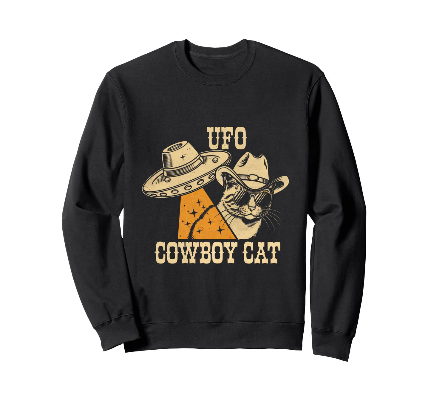 80S Western Ufo Cowboy Cat Wild West Sweatshirt - Novelty Apparel Unisex - T-Shirt, Sweatshirt, Hoodie