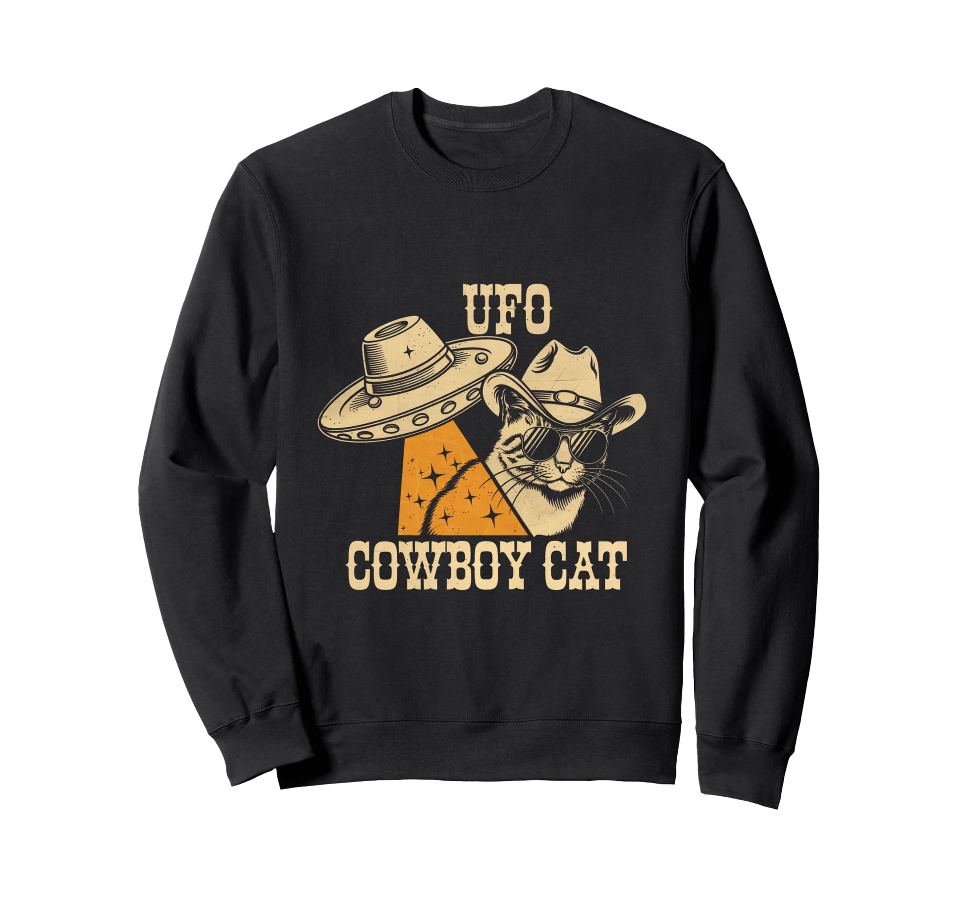 80S Western Ufo Cowboy Cat Wild West Sweatshirt - Novelty Apparel Unisex - T-Shirt, Sweatshirt, Hoodie
