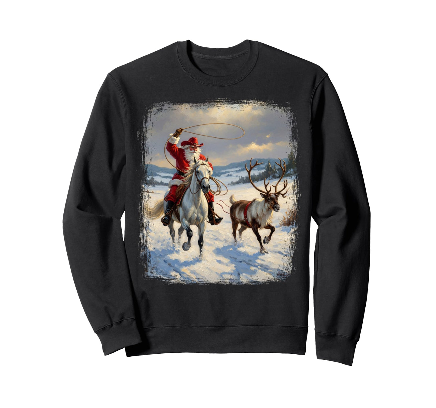 Lasso Reindeer Cowboy Santa Sweatshirt - Streetwear Style for Adults - T-Shirt, Sweatshirt, Hoodie