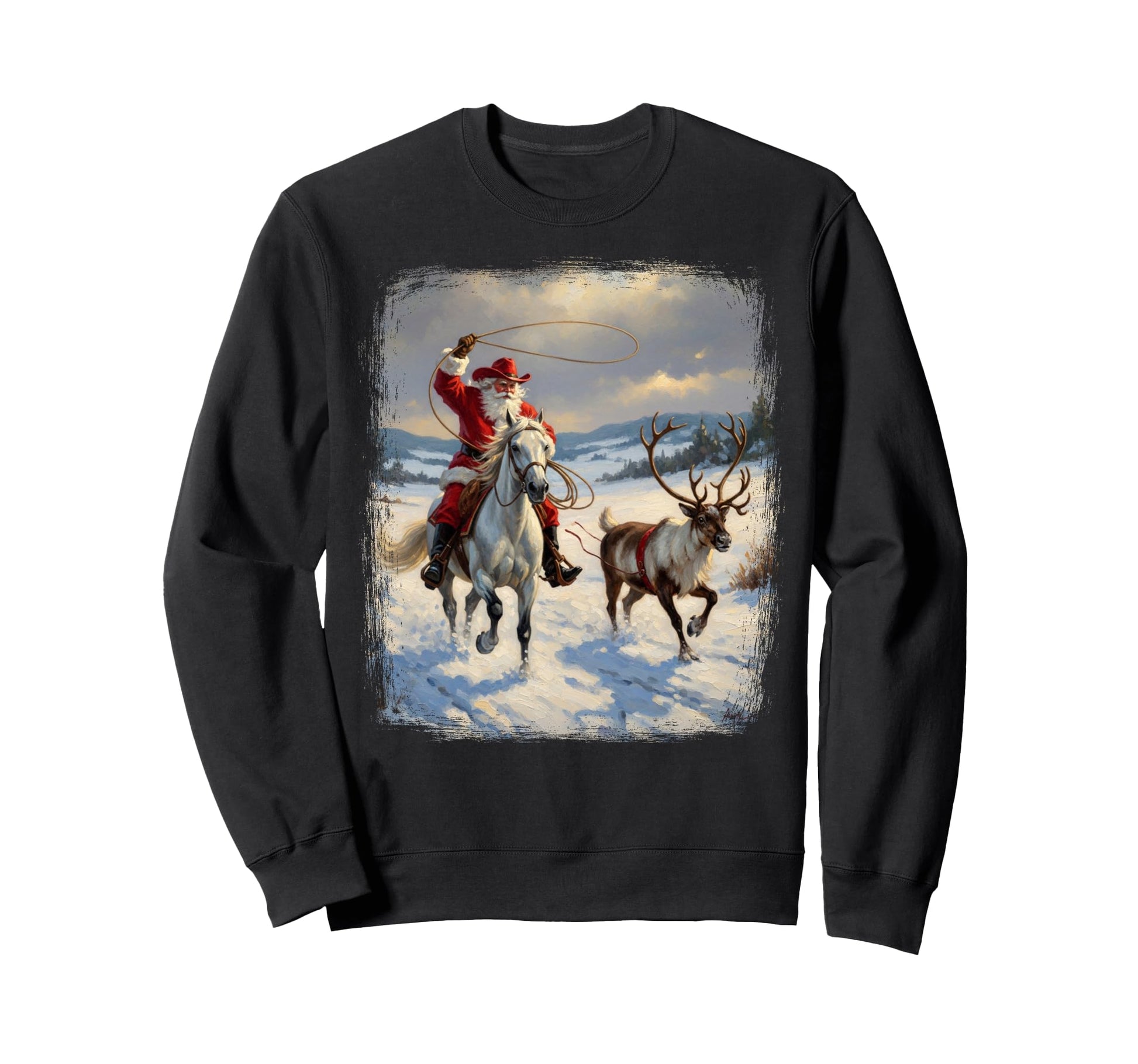 Lasso Reindeer Cowboy Santa Sweatshirt - Streetwear Style for Adults - T-Shirt, Sweatshirt, Hoodie