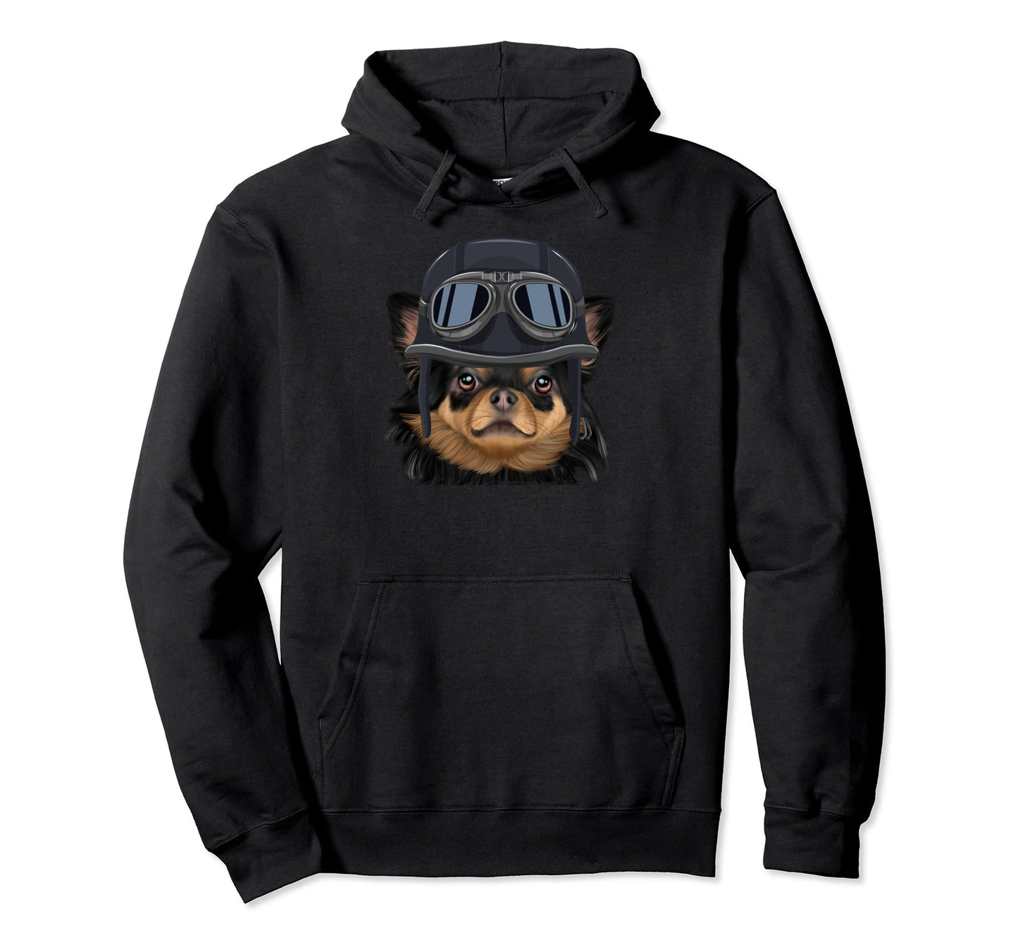 Funny Motorcycle Helmet Black Chihuahua Hoodie - Custom Art Print Men Women - T-Shirt, Sweatshirt, Hoodie