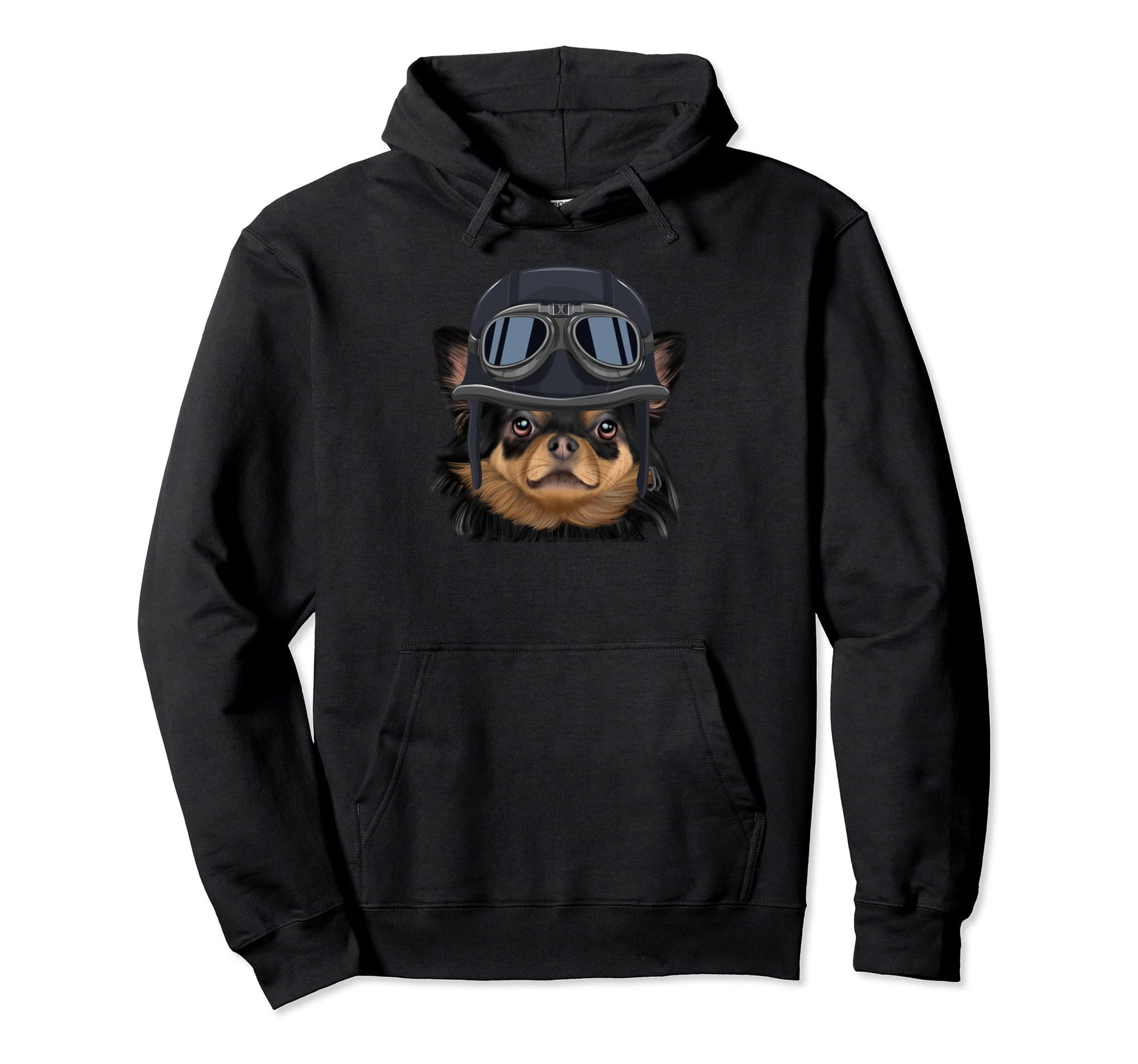 Funny Motorcycle Helmet Black Chihuahua Hoodie - Custom Art Print Men Women - T-Shirt, Sweatshirt, Hoodie