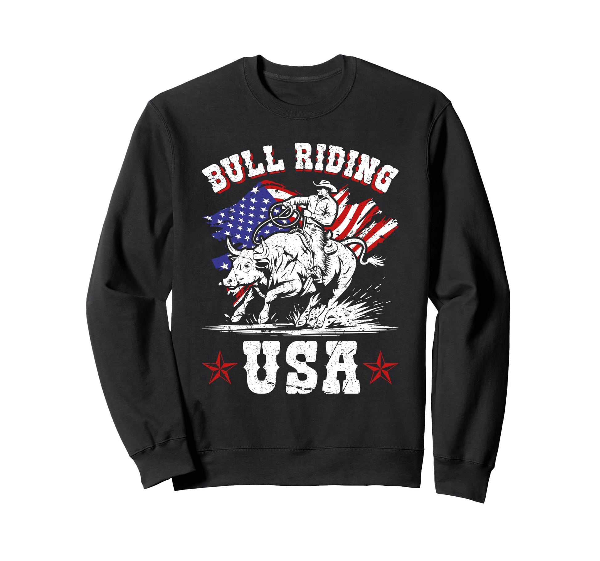 Bull Riding Usa Flag Western Country Sweatshirt - Minimalist Print Unisex - T-Shirt, Sweatshirt, Hoodie