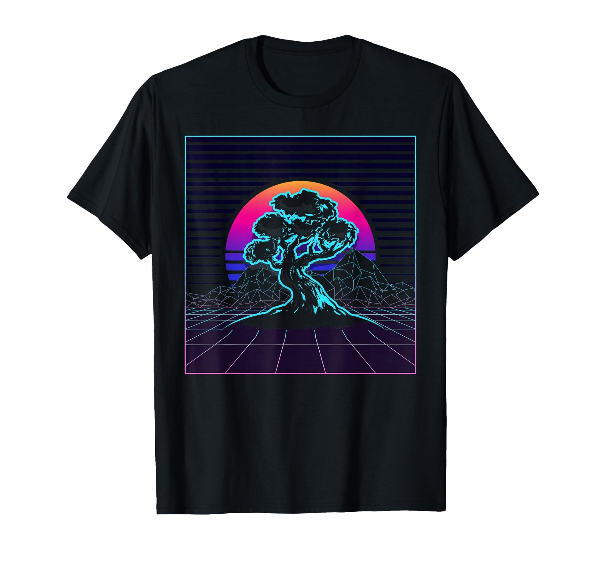 Bonsai Tree Japanese Zen Synthwave T-Shirt - Aesthetic Graphic Men Women - T-Shirt, Sweatshirt, Hoodie