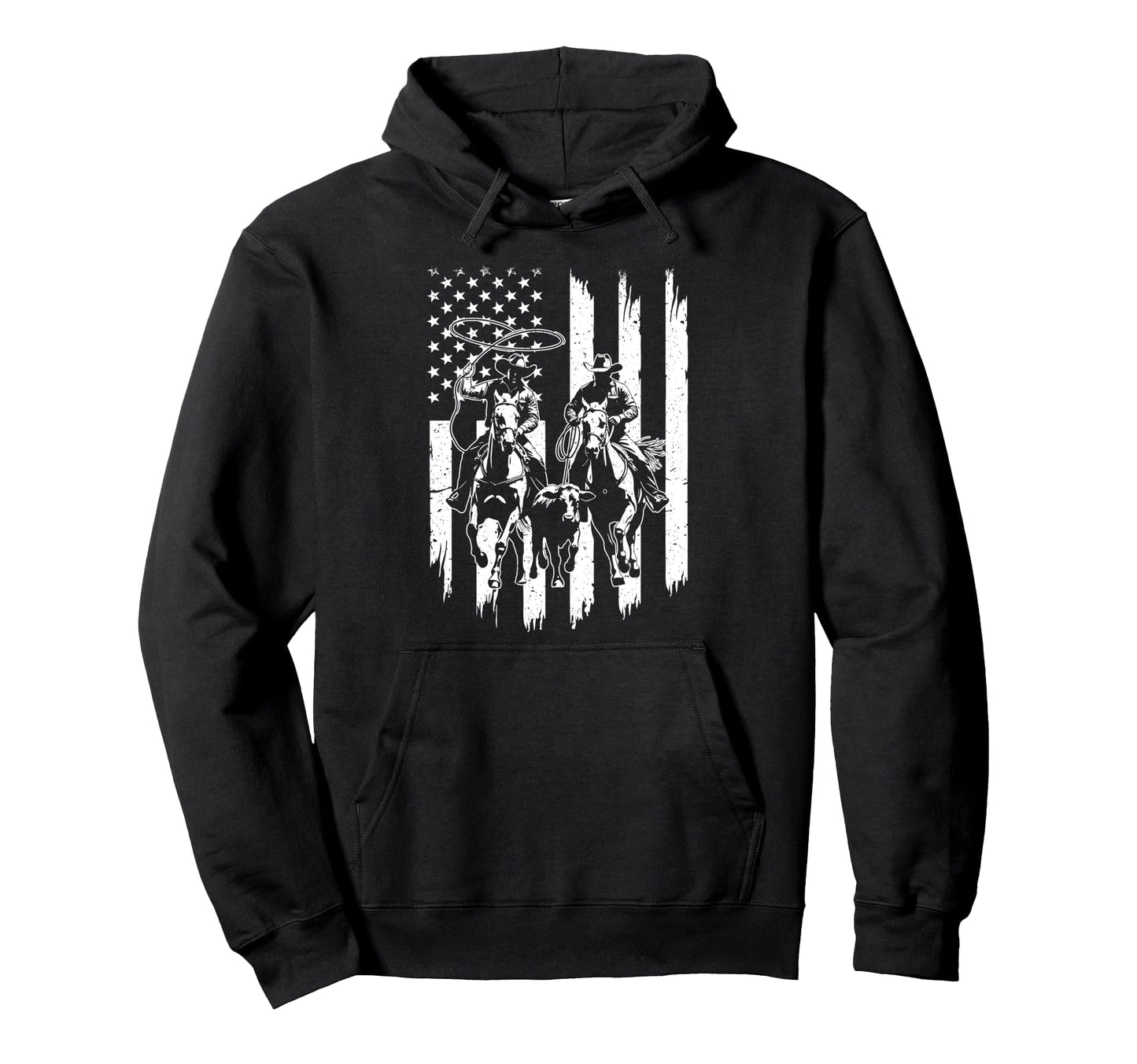 Usa Flag Rodeo Team Roping Cowboy Hoodie - Custom Art Print for Adults - T-Shirt, Sweatshirt, Hoodie